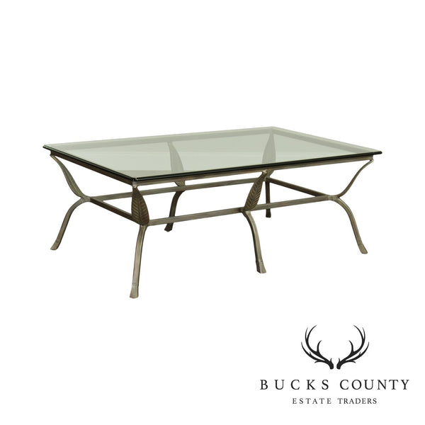 Wrought Iron Leaf Design Glass Top Coffee Table