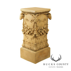 Impruneta Italian Renaissance Style Vintage Carved Column Pedestal with Rams Heads
