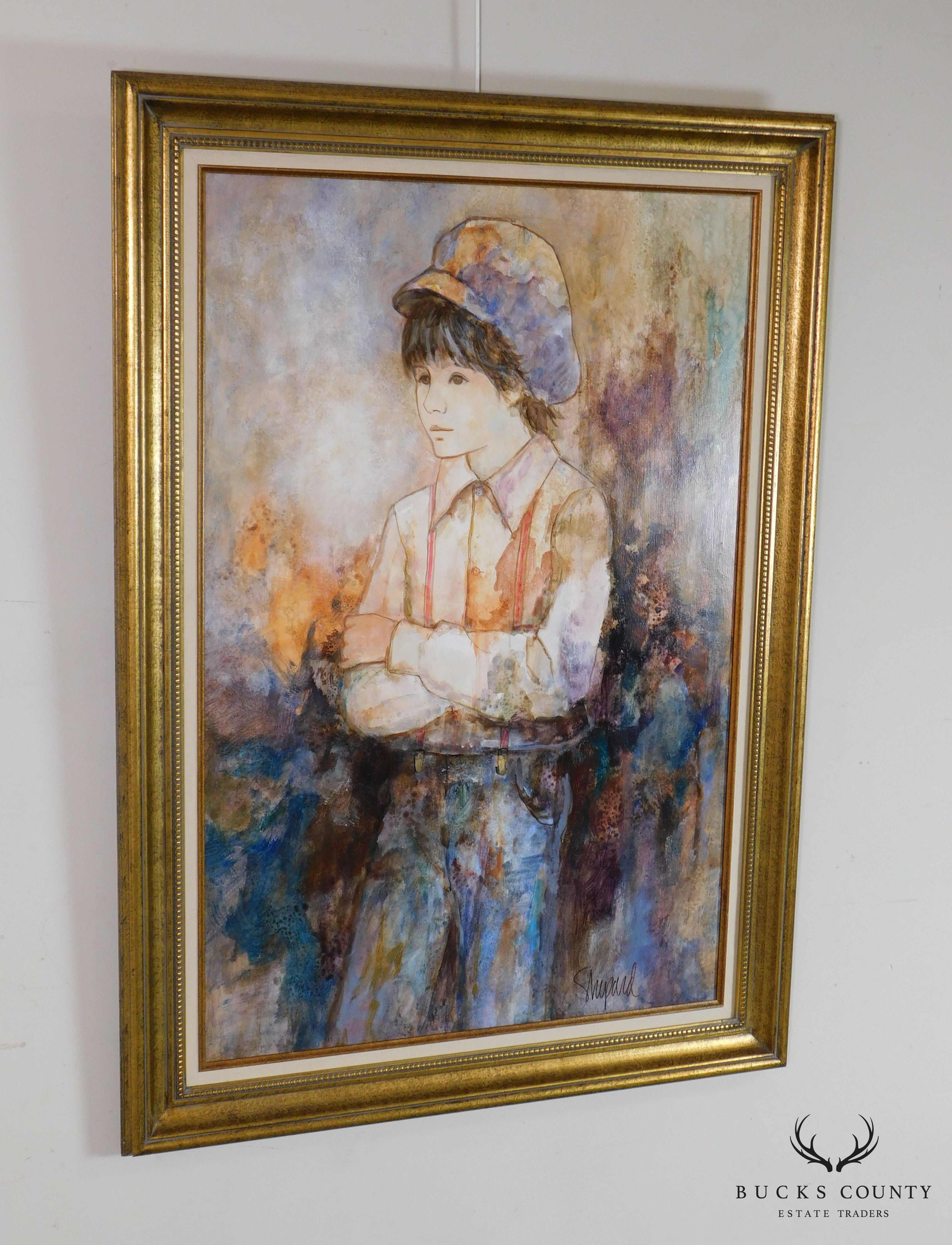 Richard Shepard Oil Painting of Boy Wearing a Newsboy Cap Signed