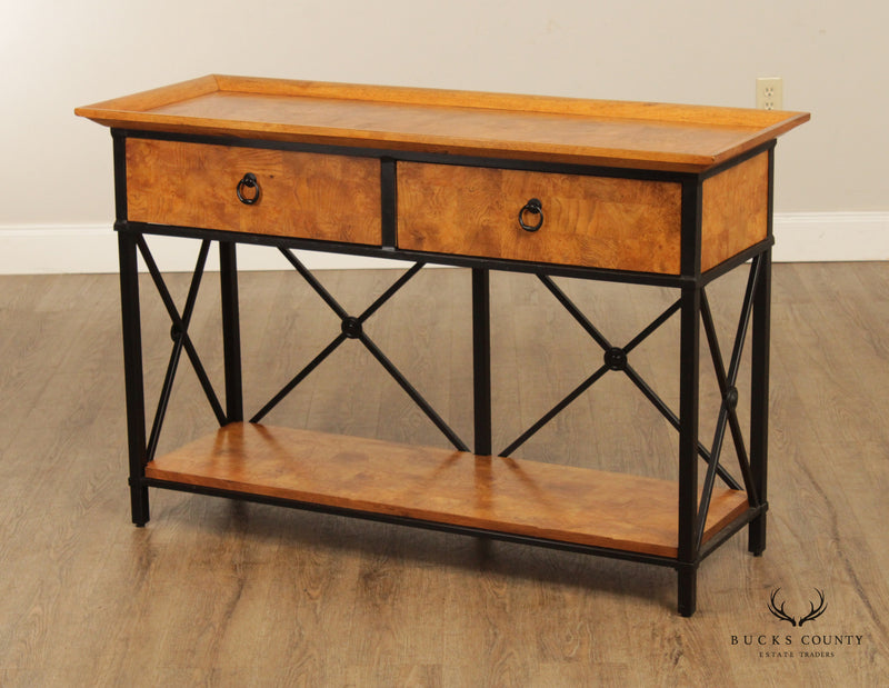 Rustic Style Iron and Burl Wood Console Table