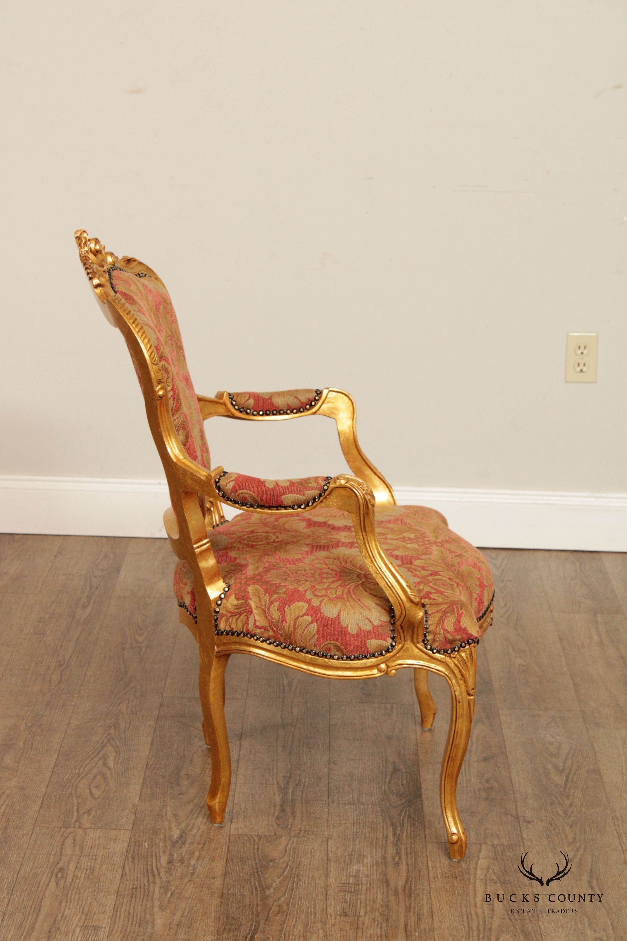 French Louis XV Style Giltwood Fauteuil Armchair