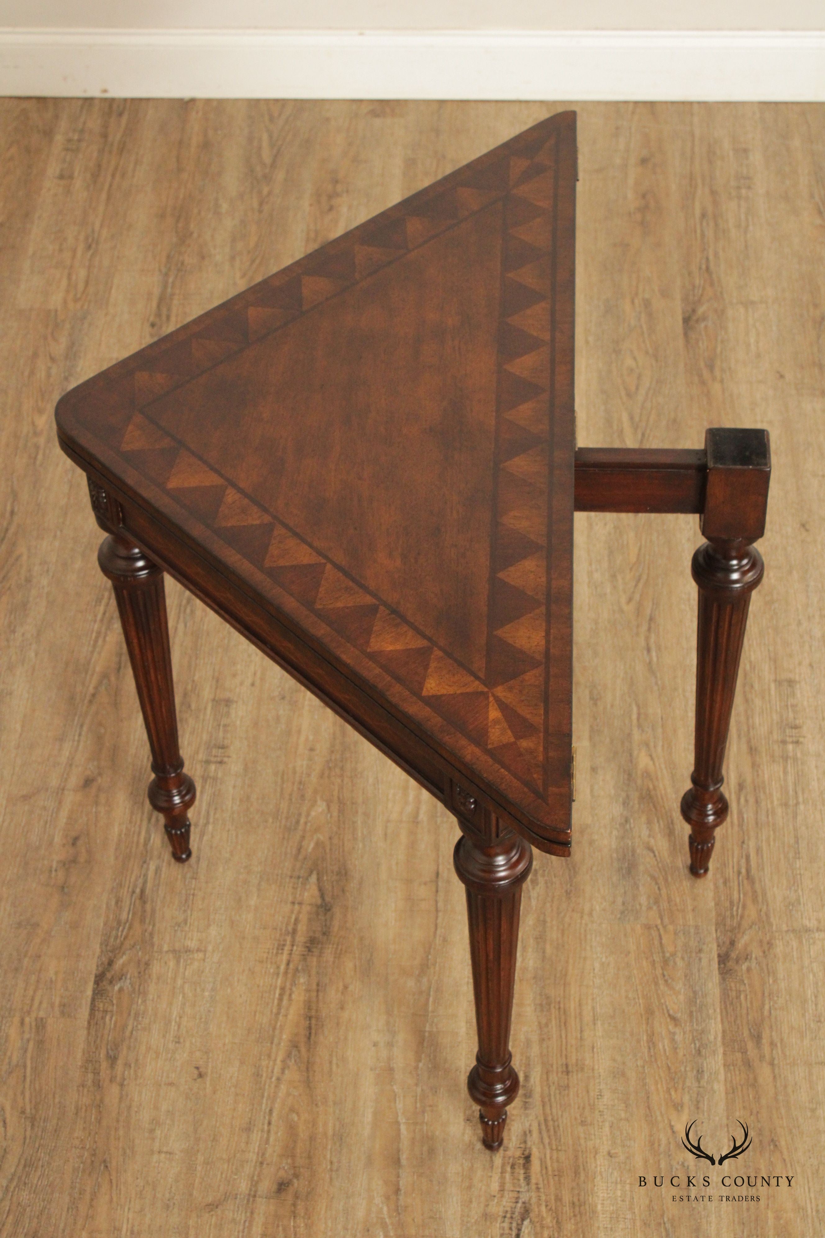 Federal Style Gate Leg Leather Top Mahogany Corner Card Table