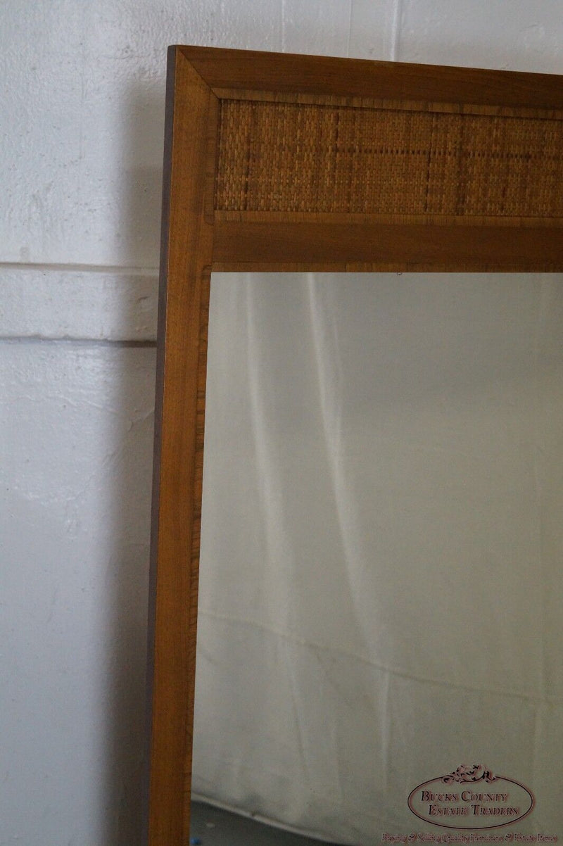 Mid Century Modern Walnut & Cane Hanging Wall Mirror