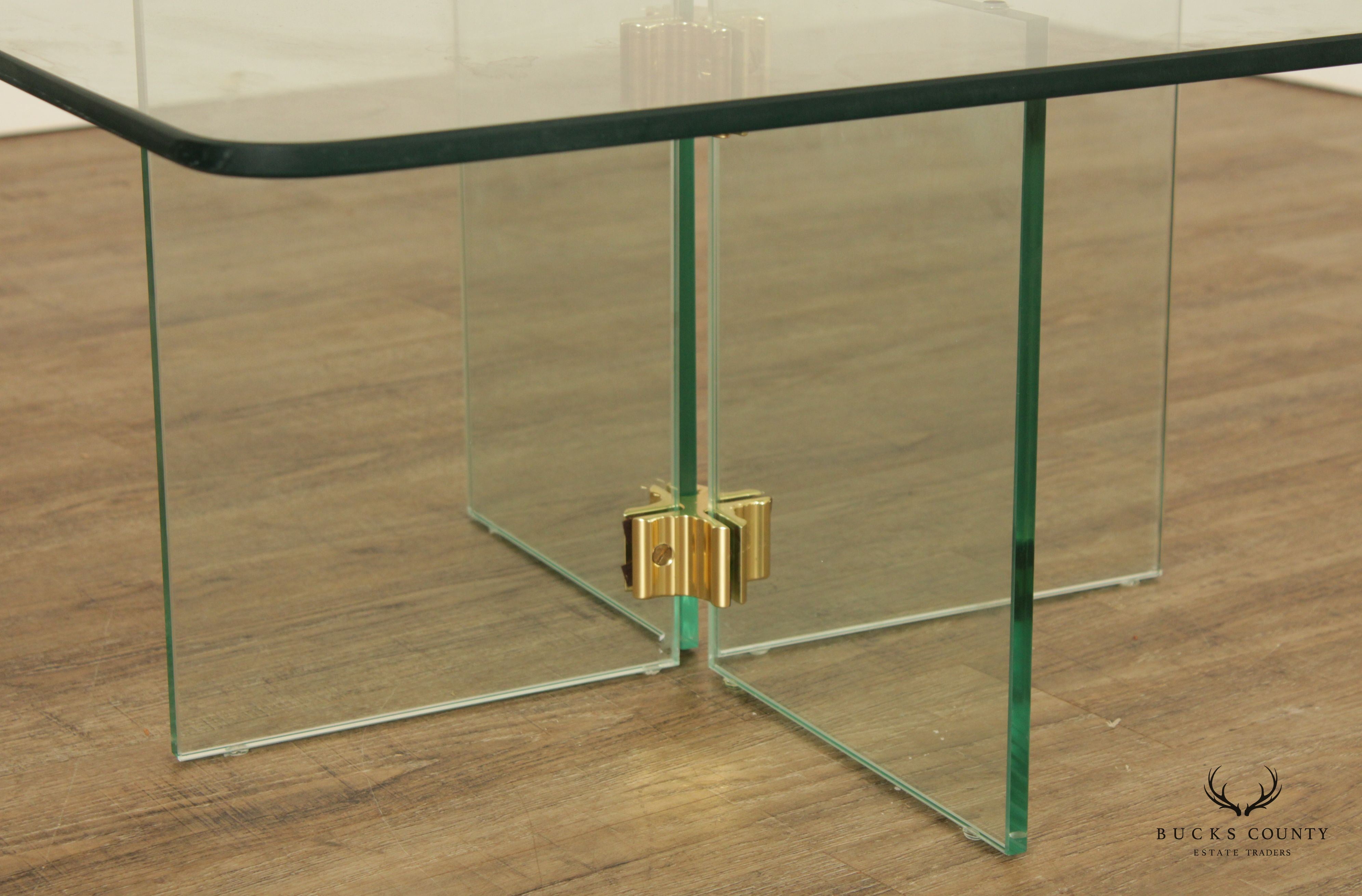 Leon Rosen for Pace Modern Glass Brass Coffee Table