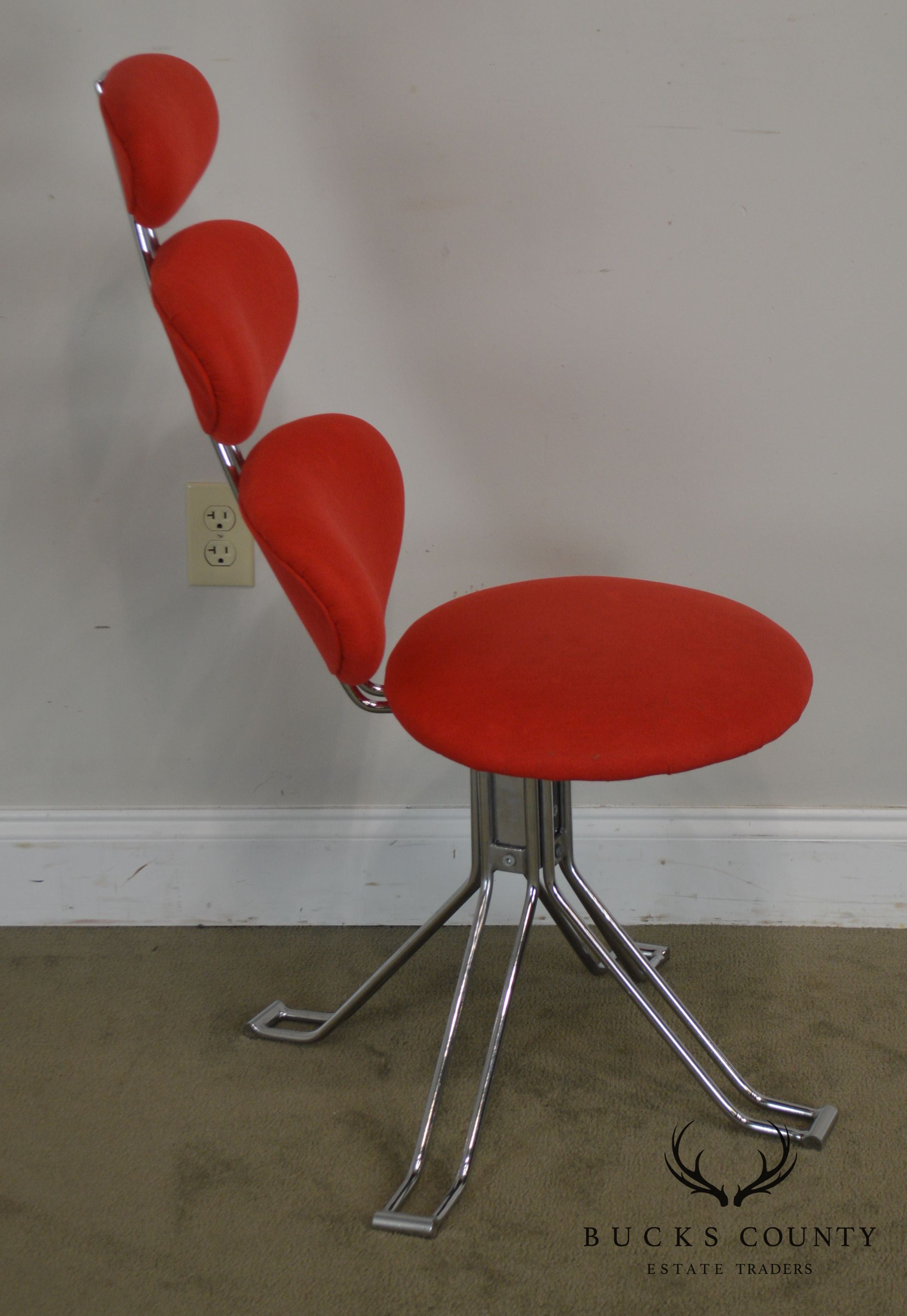 Mid Century Modern Corona Chair Chrome & Red Upholstery After Poul Volther