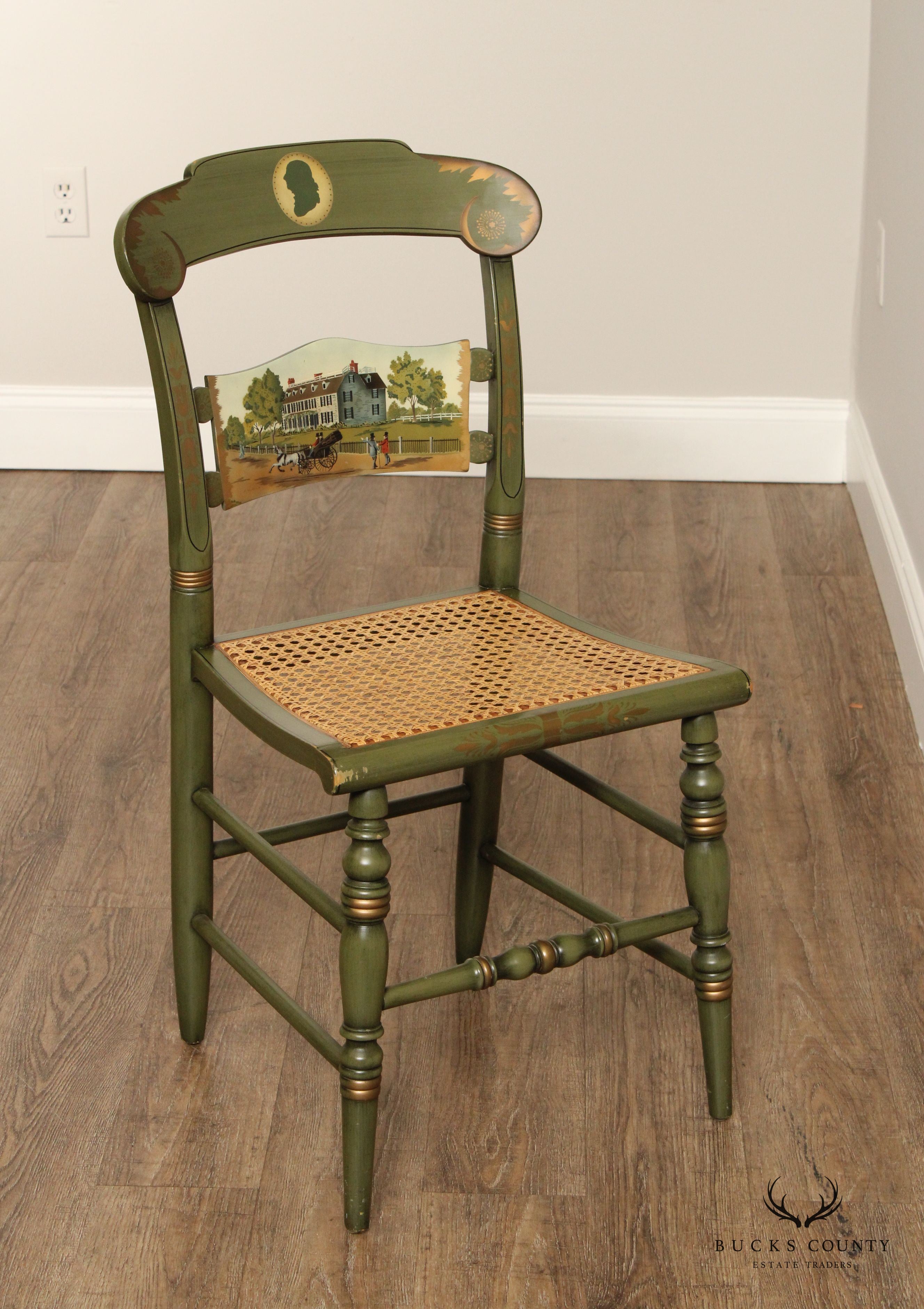 Hitchcock Green Painted George Washington Cane Seat Side Chair