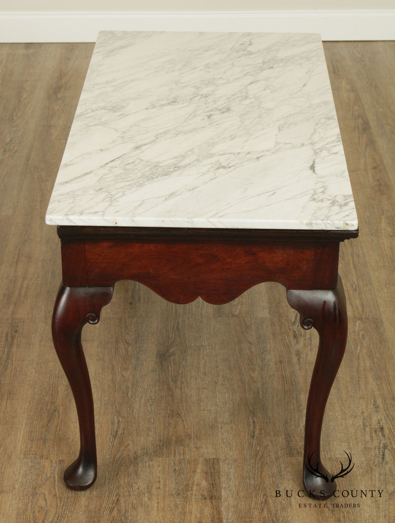 Antique Mahogany Queen Anne Marble Top Mixing or Console Table