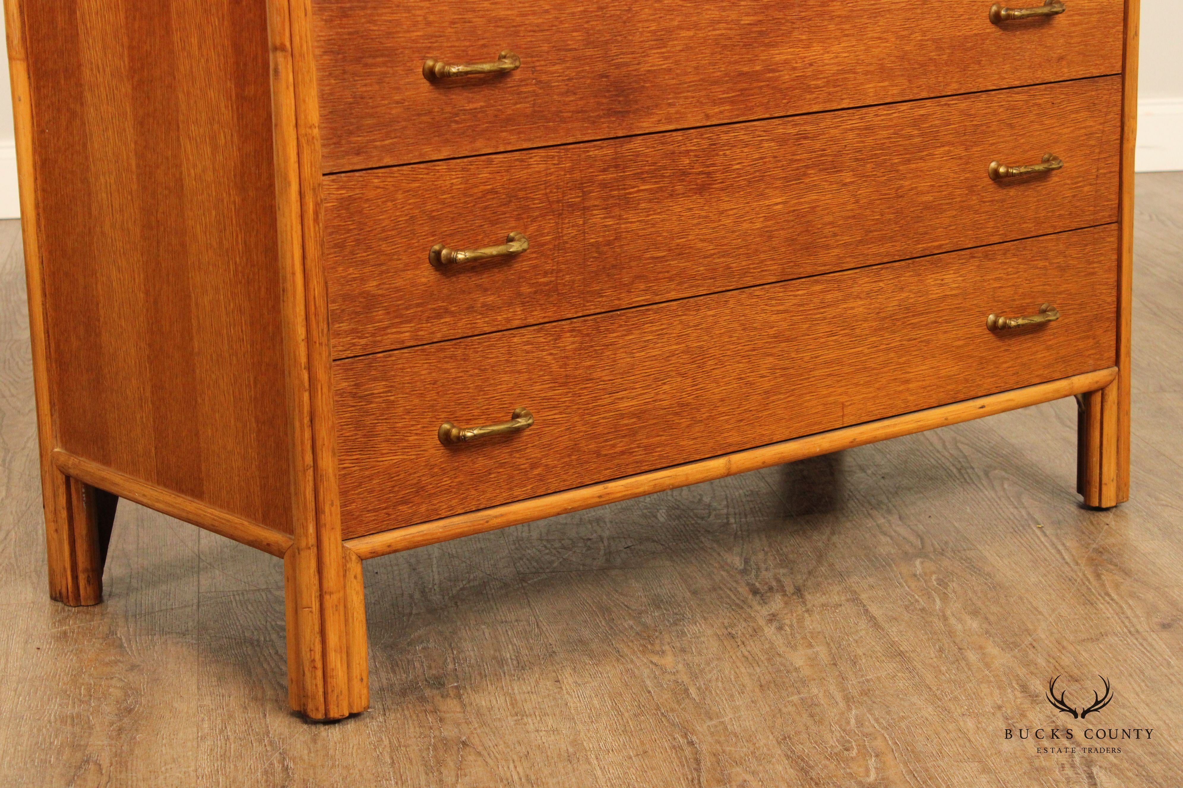 McGuire Mid Century Modern Rattan and Oak Single Dresser Bachelor Chest