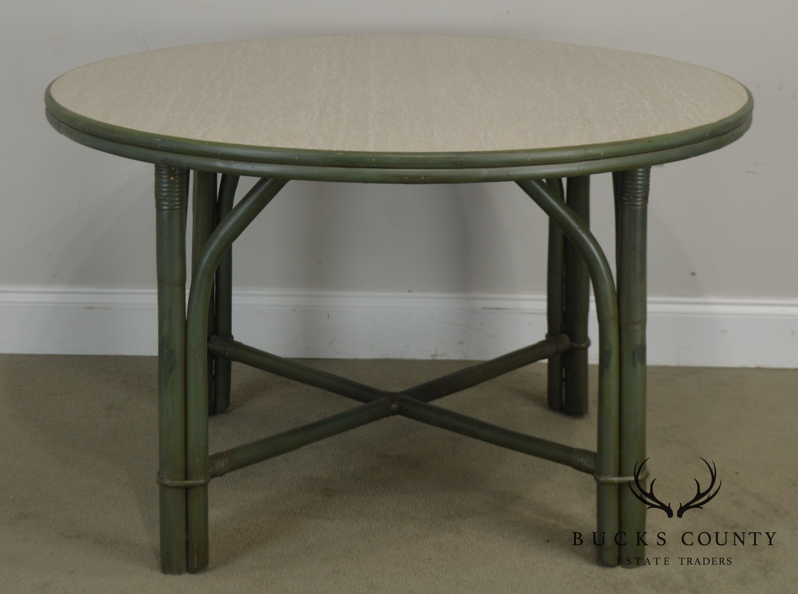 Ficks Reed Green Painted Vintage Round Side Table