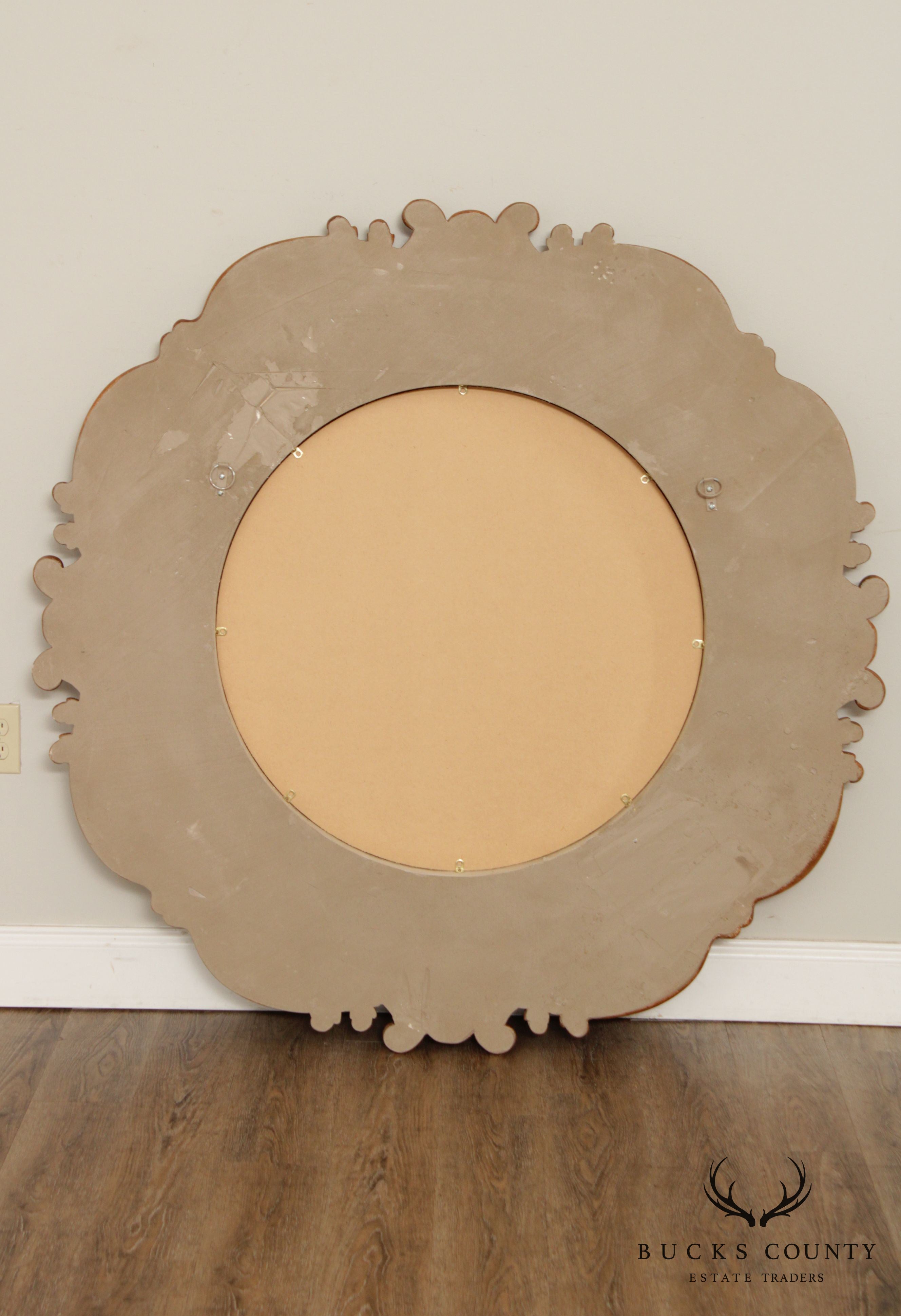 Italian Rococo Style Ornate Carved Round Wall Mirror