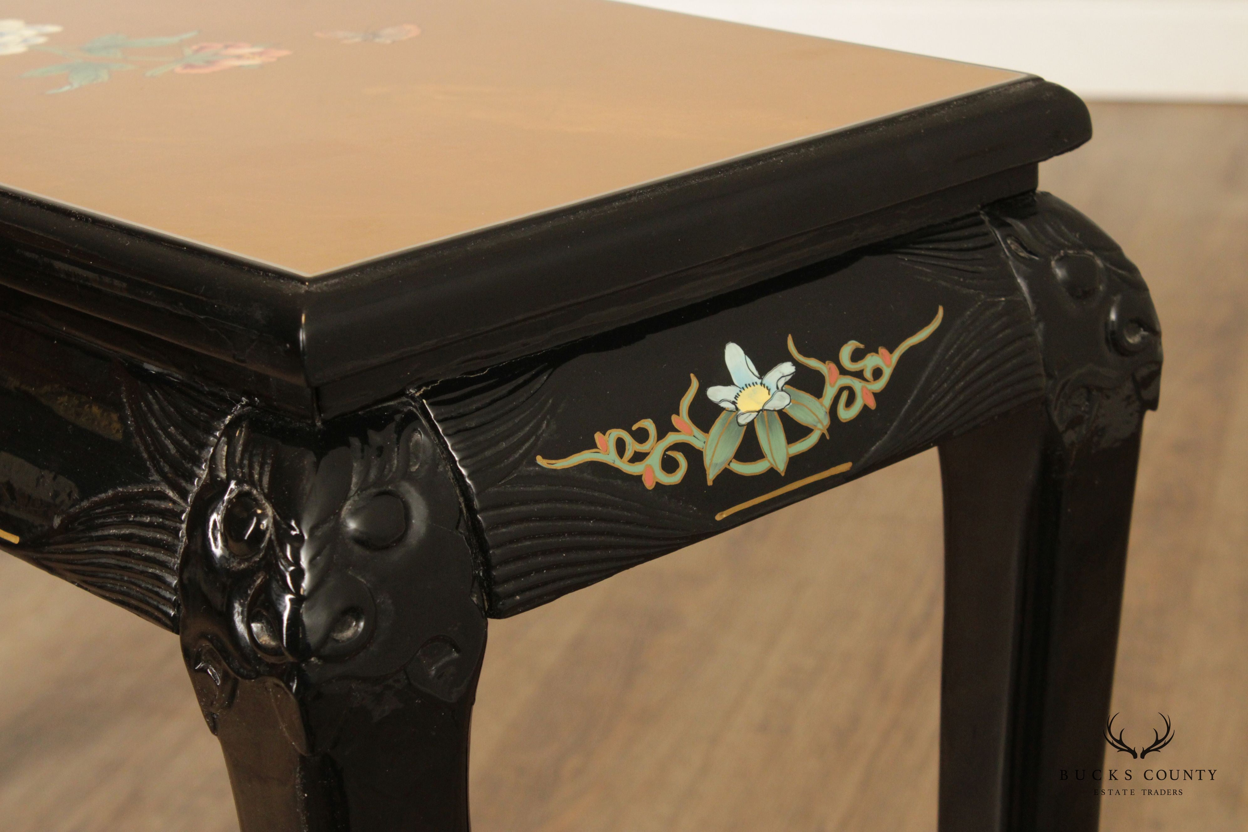 Asian Chinoiserie Lacquered Gold Leaf Console Table