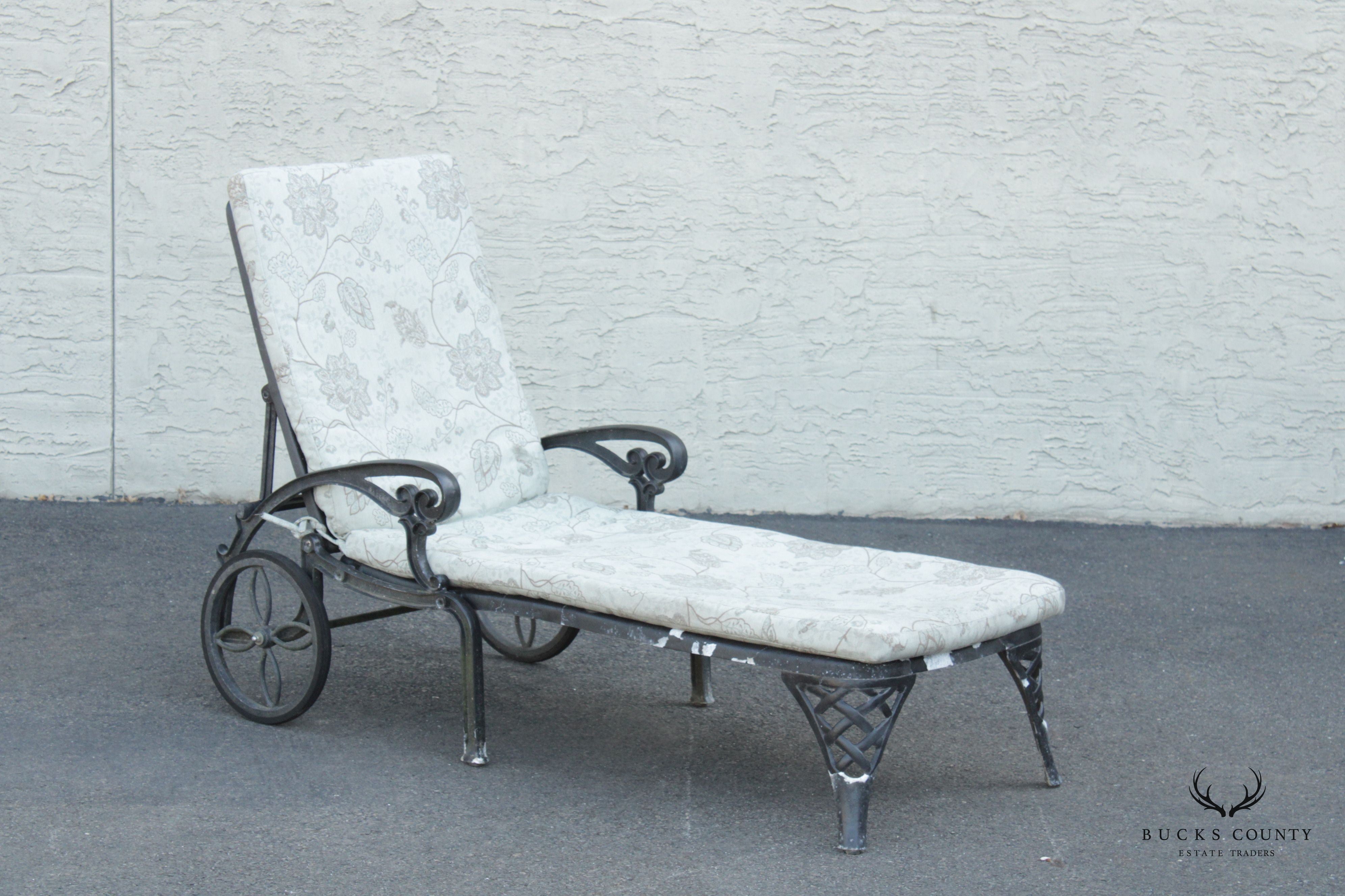 Cast Aluminum Outdoor Patio Pair of Chaise Lounges