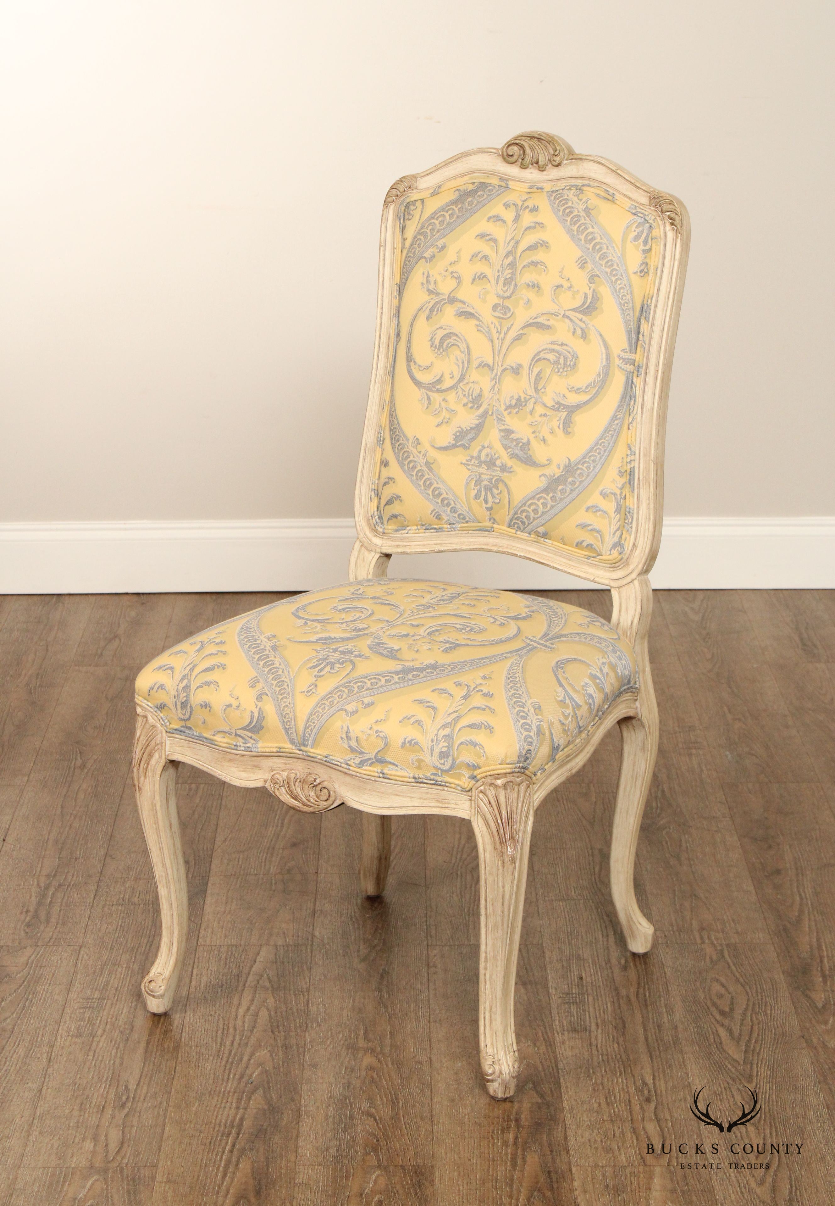 French Louis XV Style Set of Six Distress Painted Dining Chairs