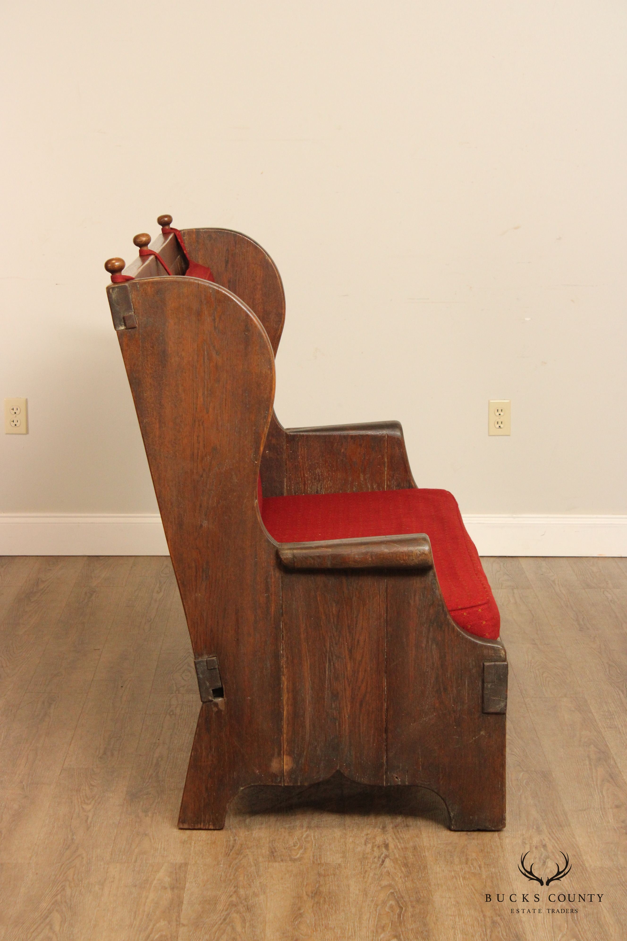 Antique English Pair of Oak Highback Pub Benches