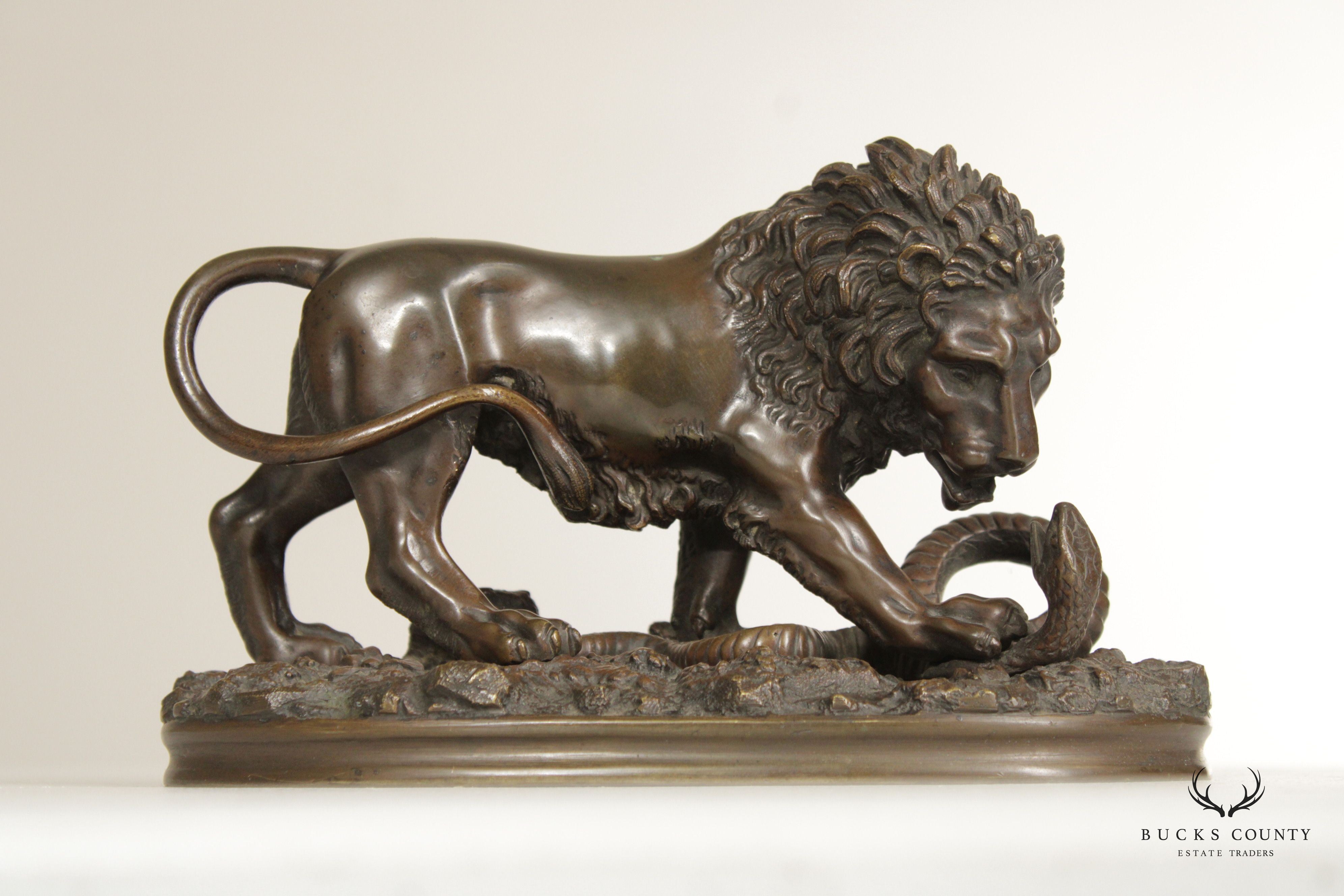 Lion and Serpent Bronze Sculpture, After Antoine-Louis Barye