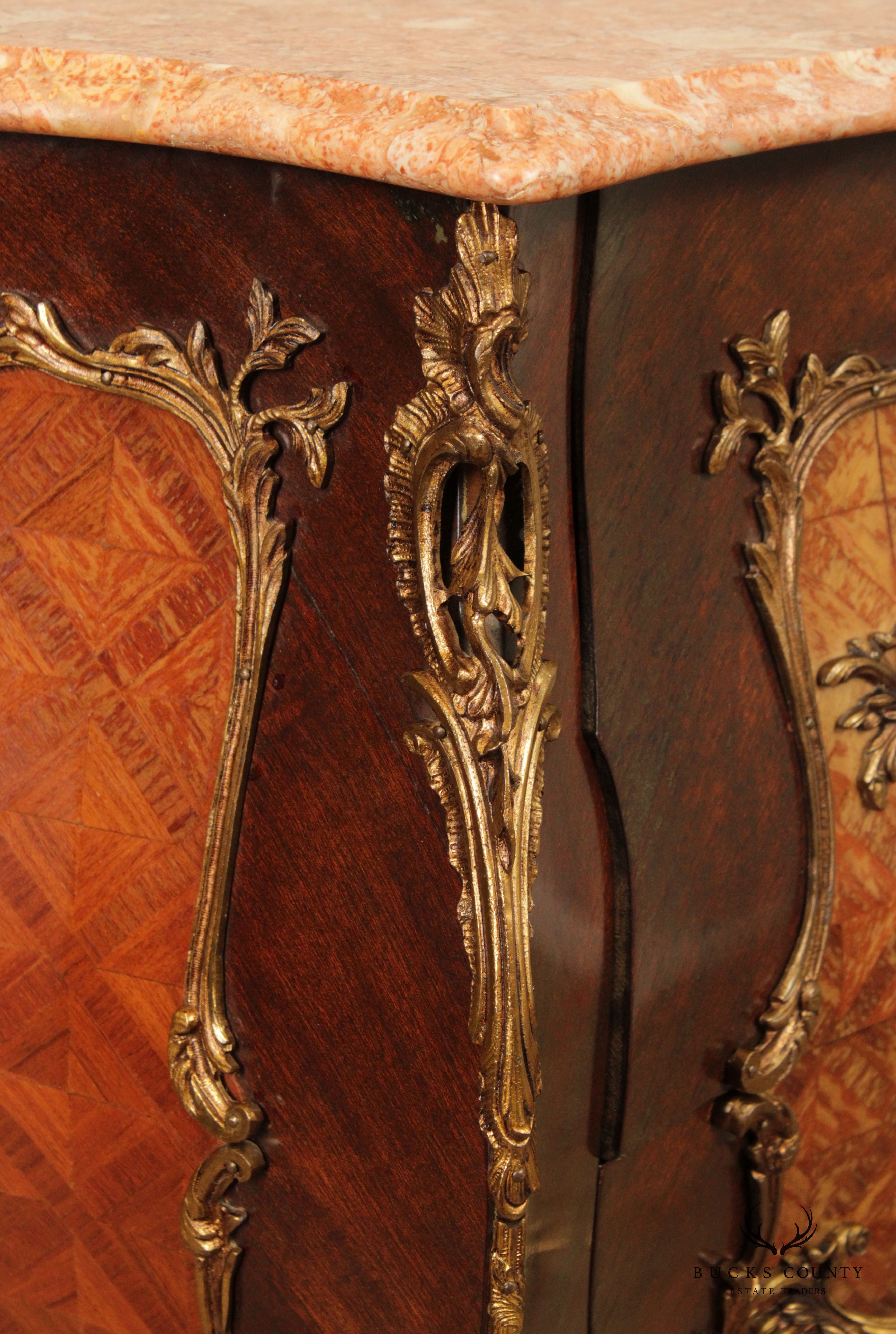 French Louis XV Style Bombe Marble Top Commode