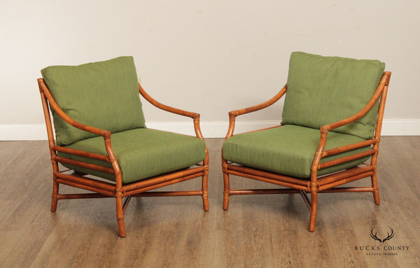 Quality Pair Of Rattan Target Back Lounge Chairs