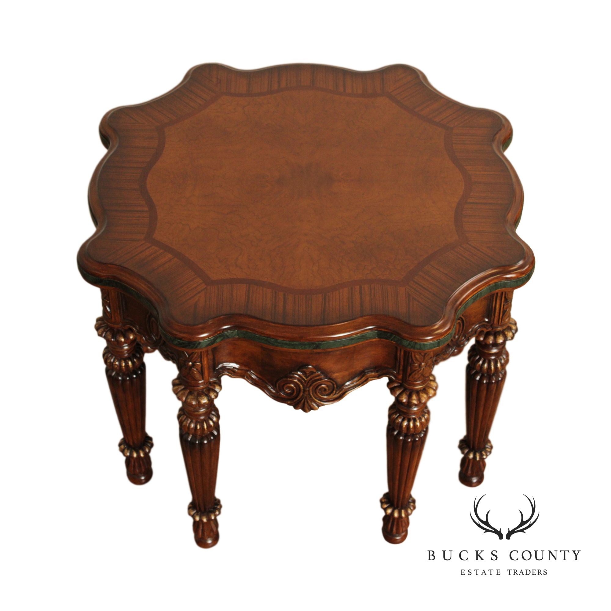 Quality  Louis XVI Style Inlaid Burl Wood Accent Table