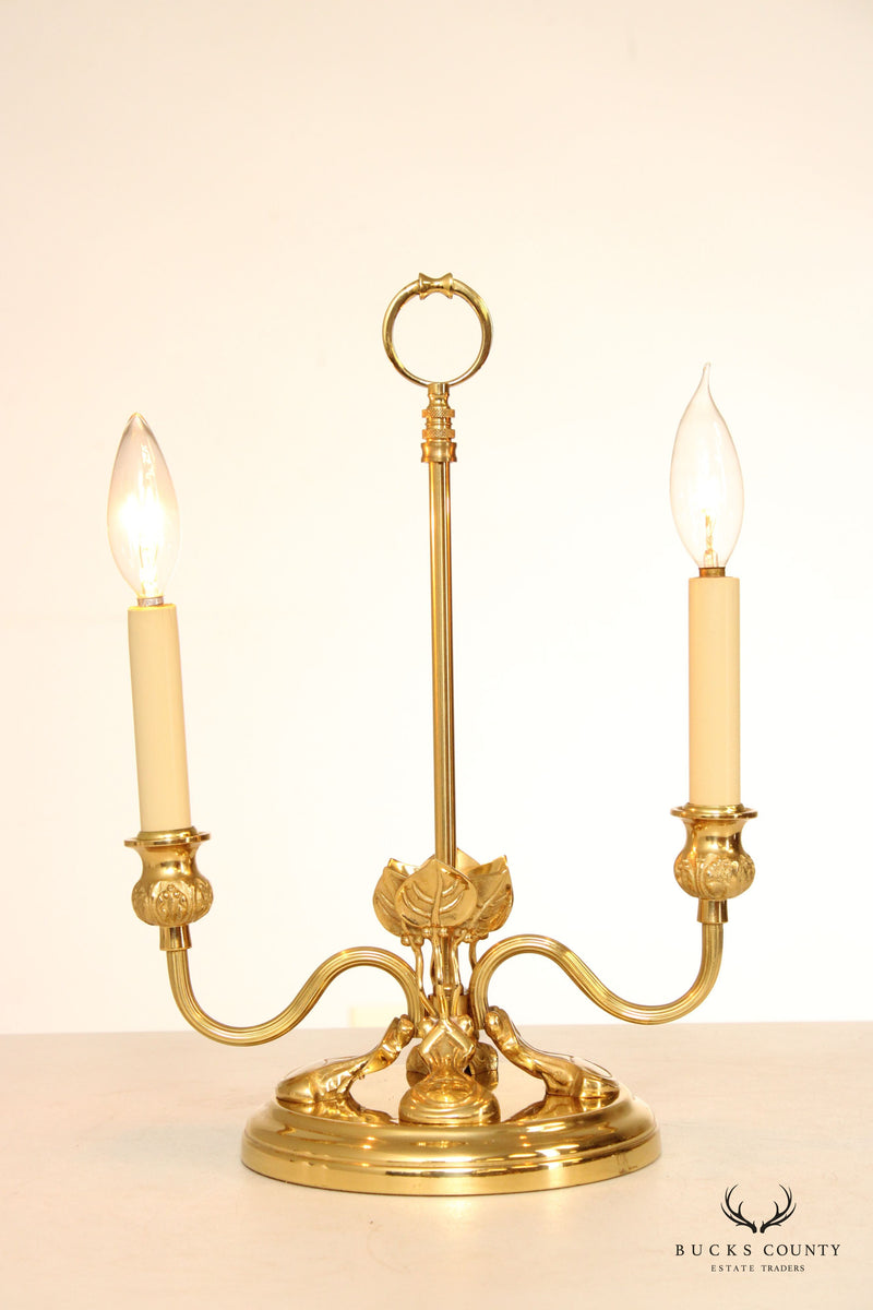 French Art Nouveau Style Quality Brass 2-Light Table Lamp