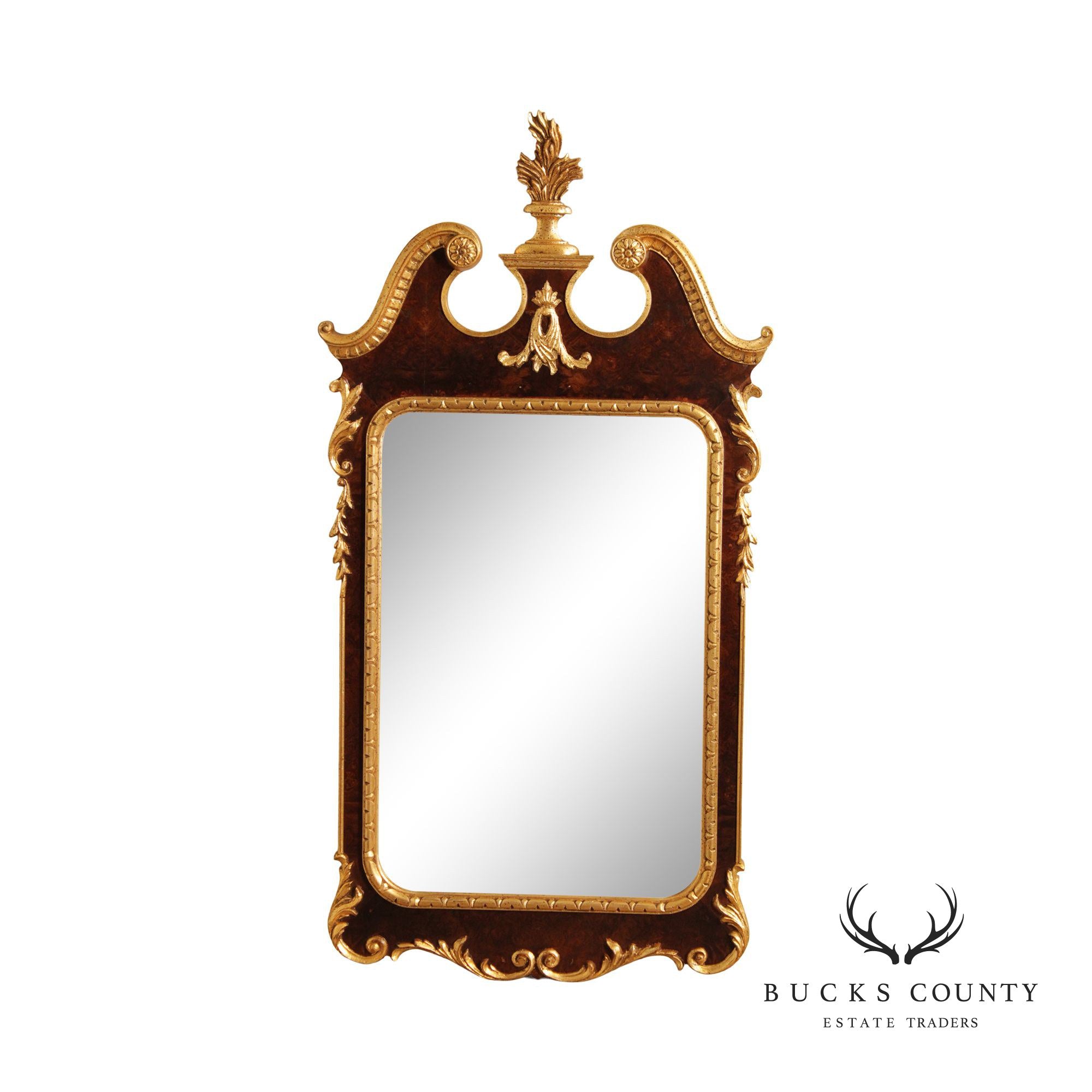 LaBarge Georgian Style Parcel Gilt Burl Wood Mirror