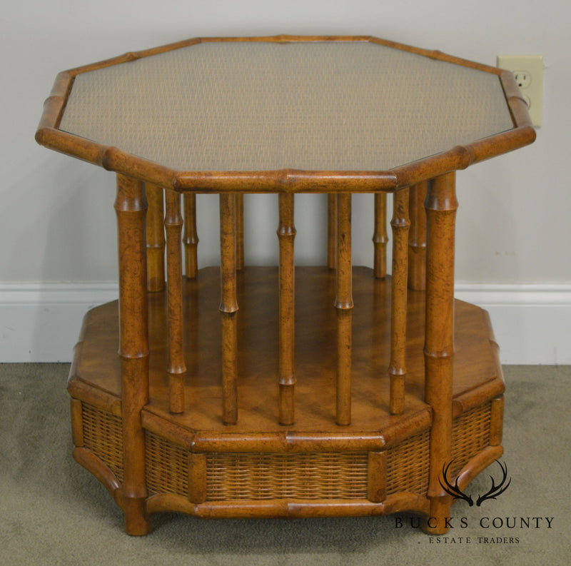 Faux Bamboo Octagon Wicker Top Side Table
