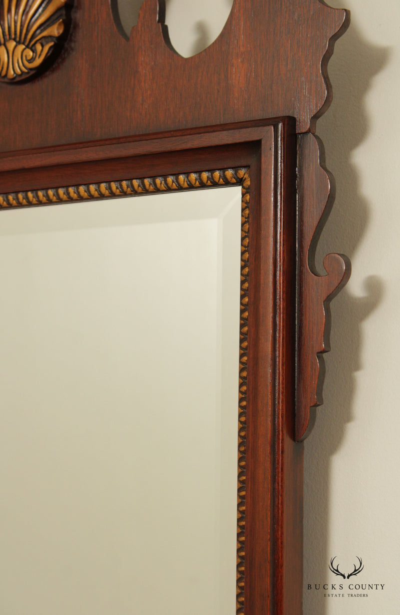 Chippendale Style Vintage Mahogany Gilt Shell Carved Wall Mirror