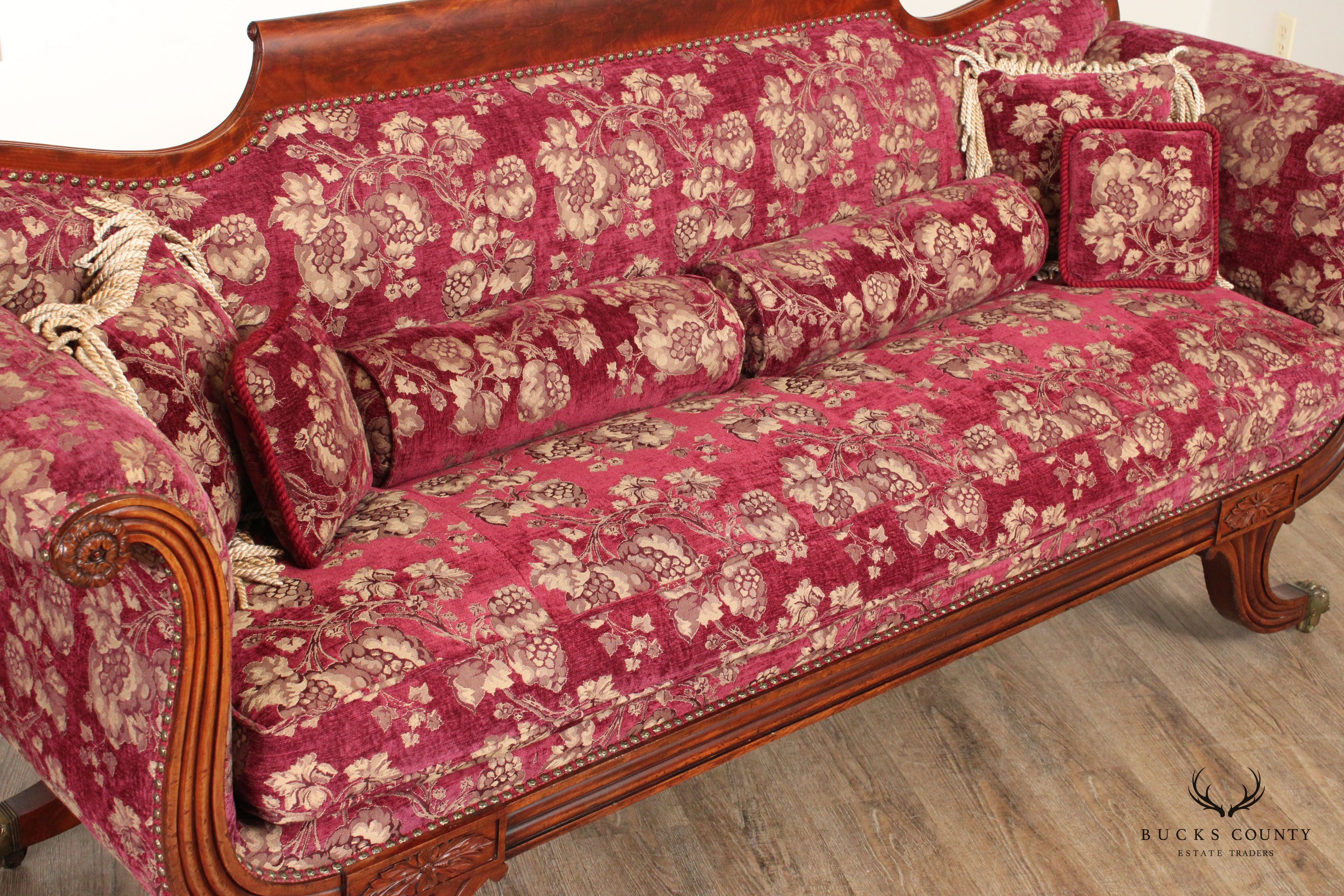 Antique 19th C. American Empire Carved Mahogany Sofa