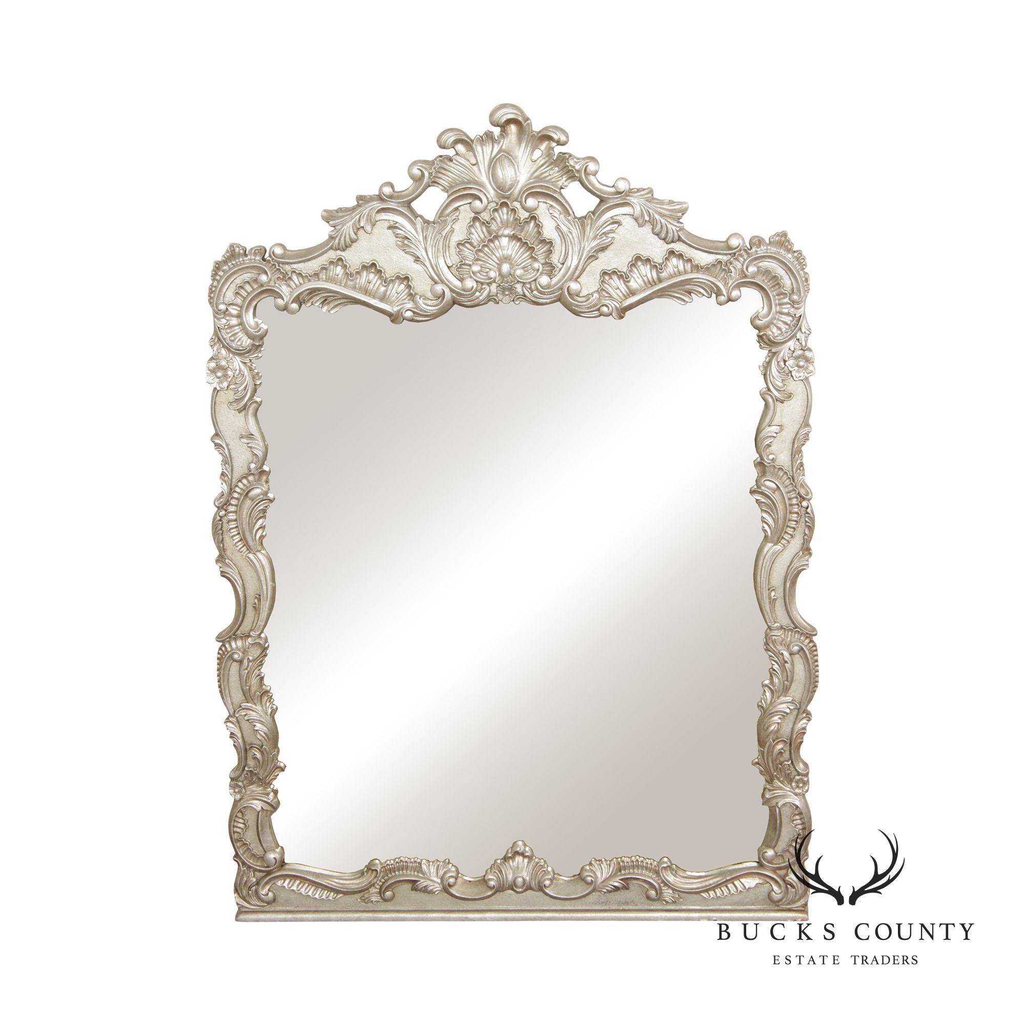 LaBarge Rococo Style Silver Gilt Large Carved Frame Wall Mirror