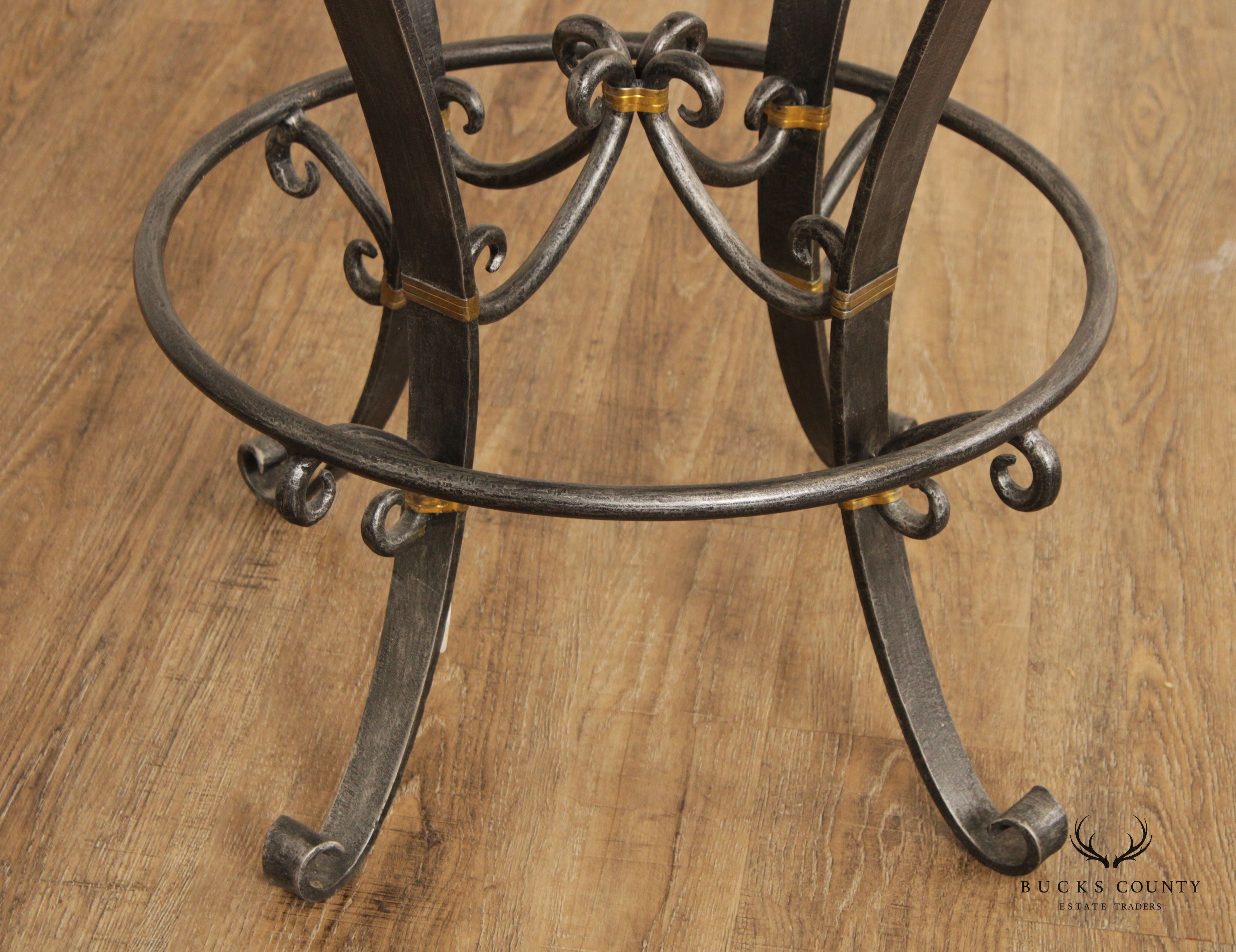 Labarge Neoclassical Style Wrought Iron Stone Top Round Pub Table