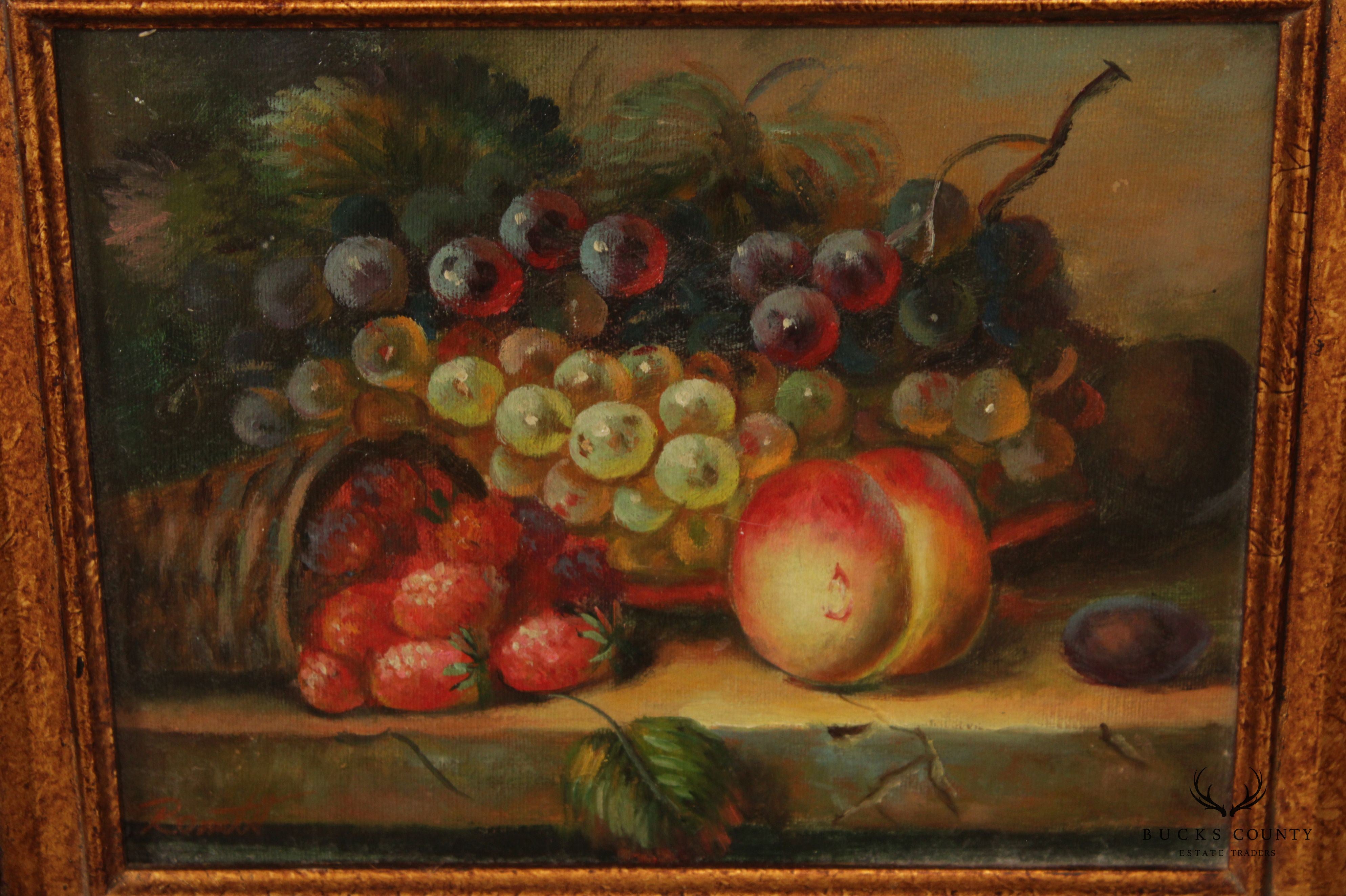 Vintage 20th C. Fruit Still Life Original Oil Painting, Signed