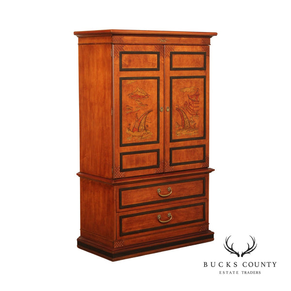 Stanley Furniture Chinoiserie Decorated Burlwood Armoire