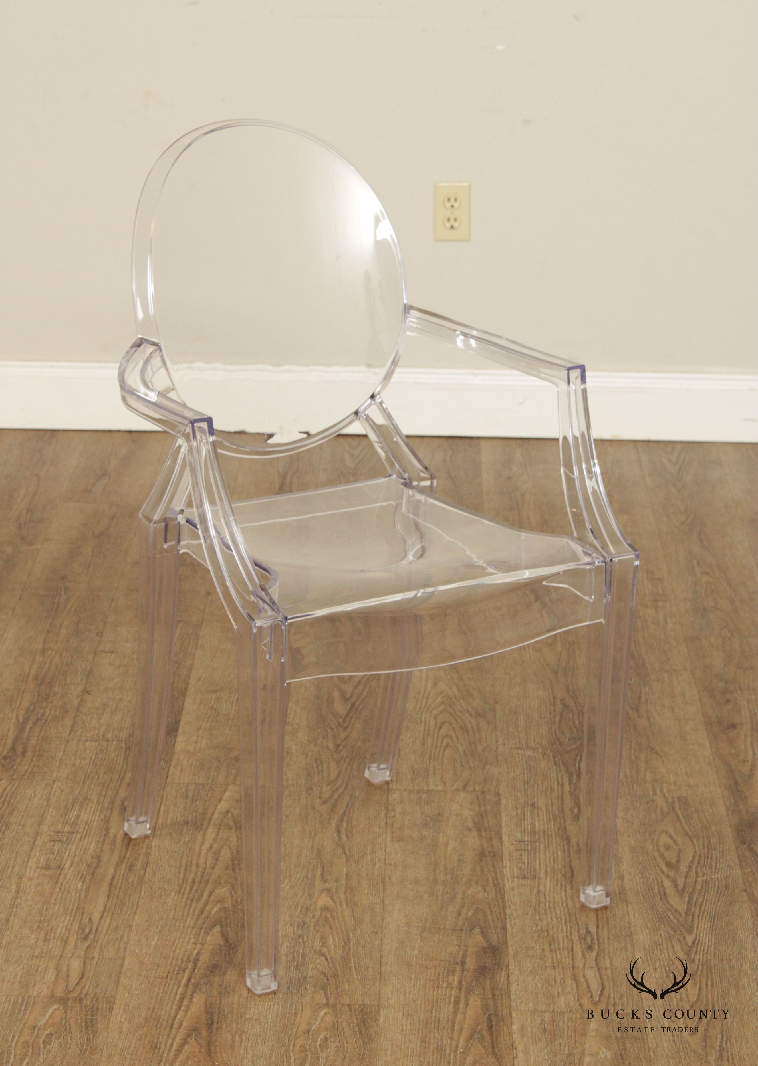 Modern Style Pair Ghost Lucite Arm Chairs