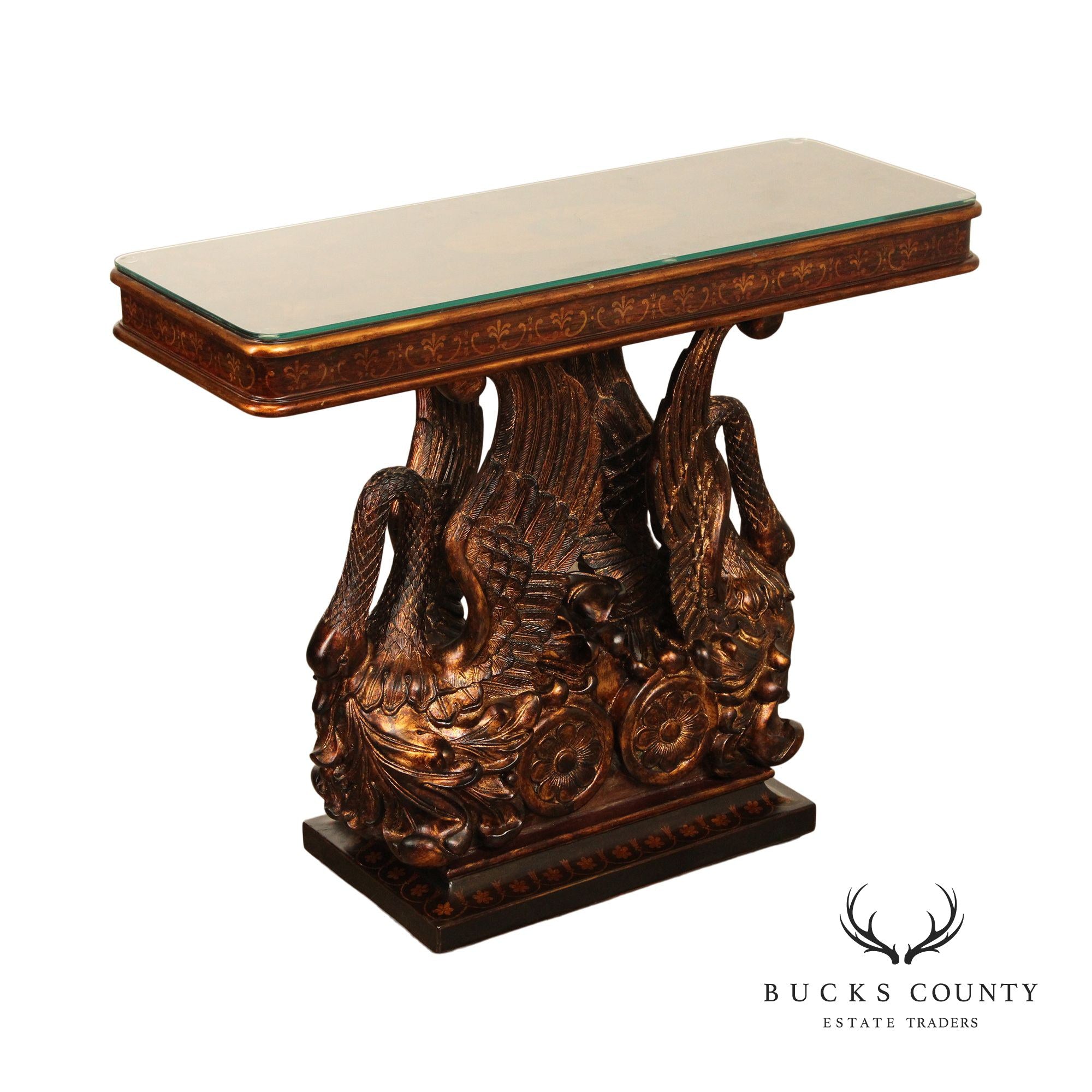 Classical Empire Style Parcel-Gilt Swan Carved Console Table