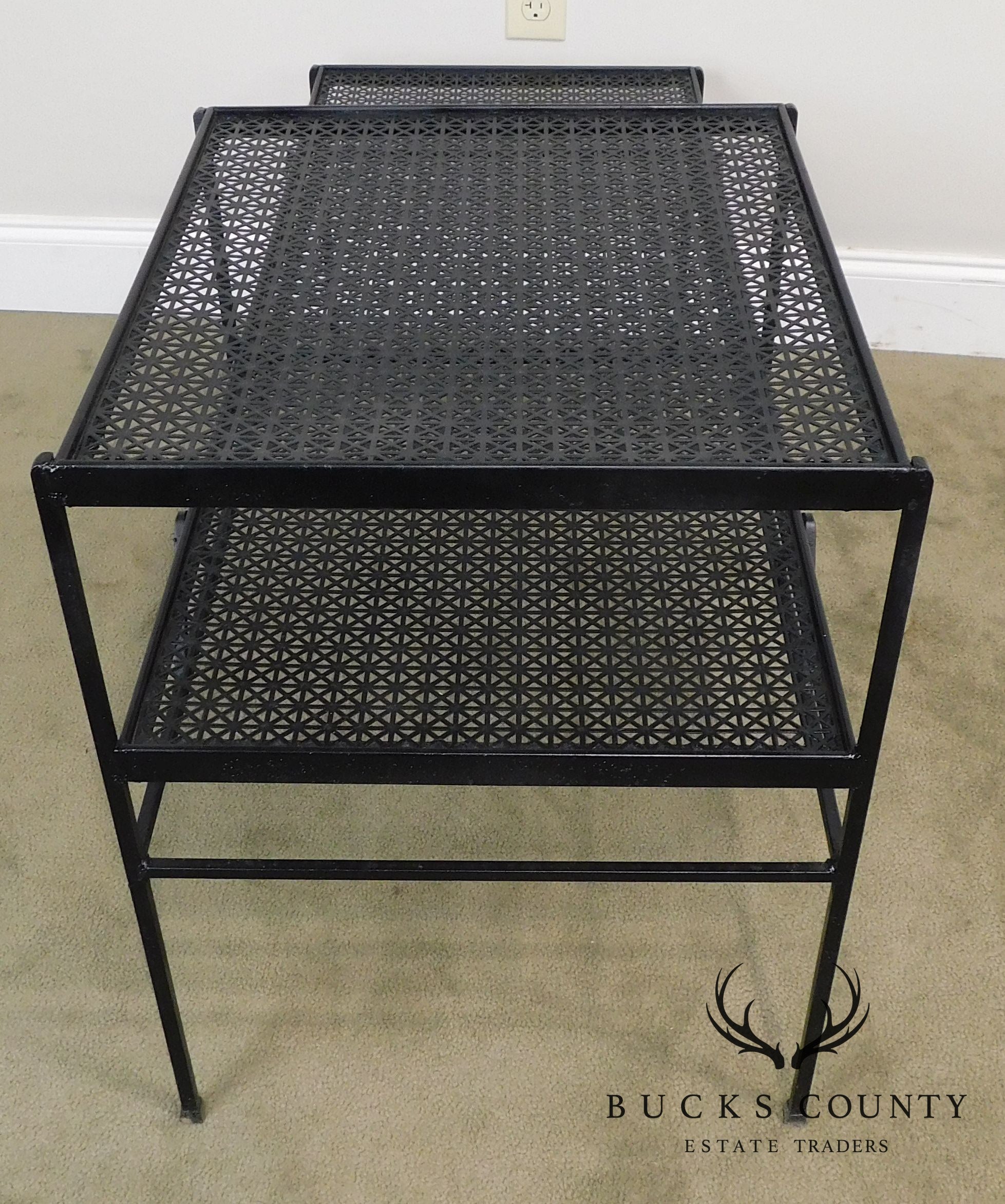 Mid Century Modern Black Wrought Iron Long Step Table