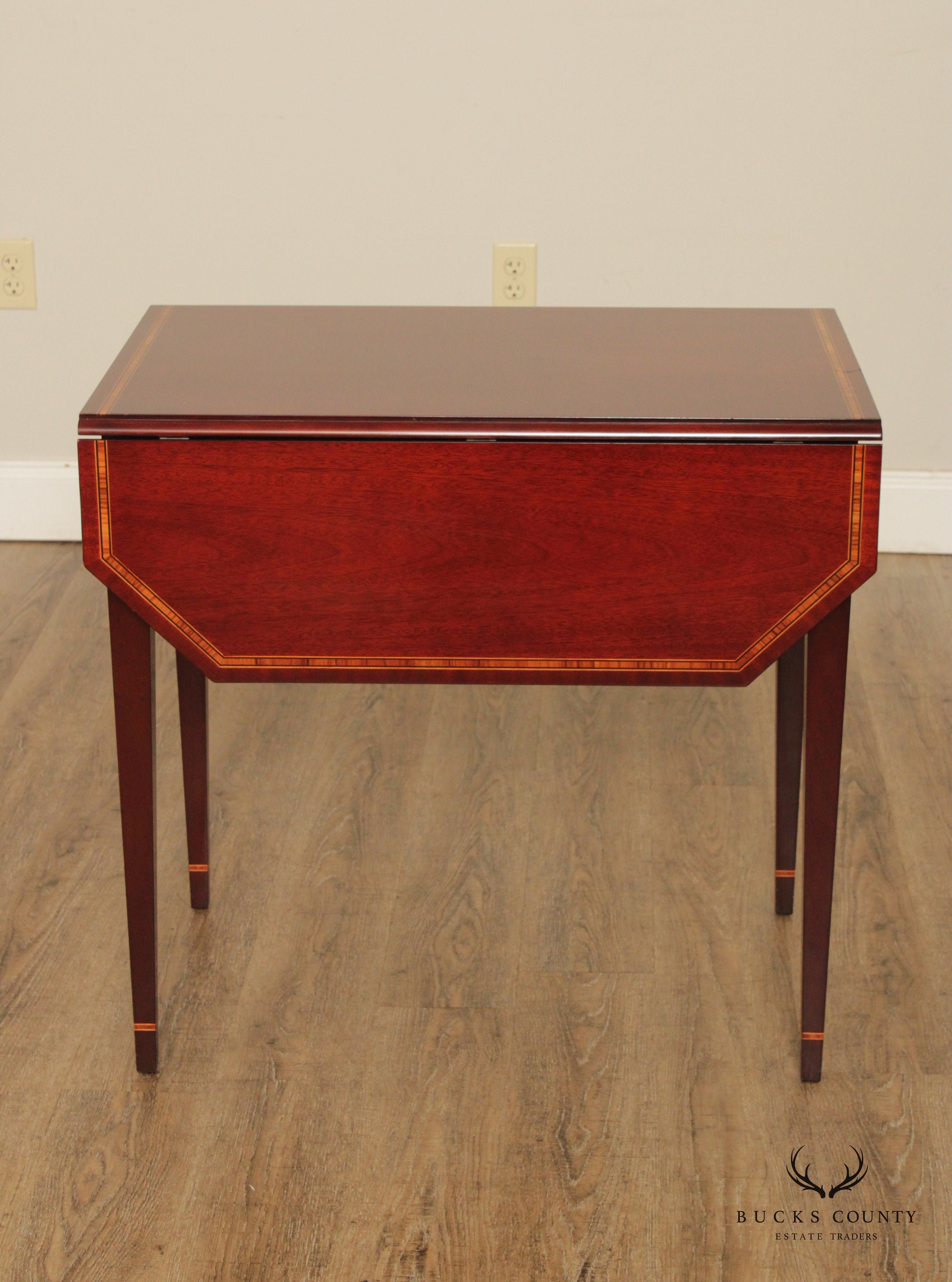 Kindel Federal Style Inlaid Mahogany Drop Leaf Pembroke Side Table