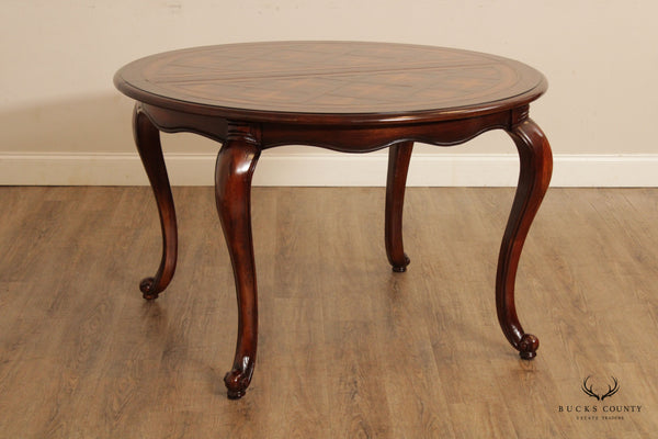 French Style Round Parquetry Top Extendable Dining Table