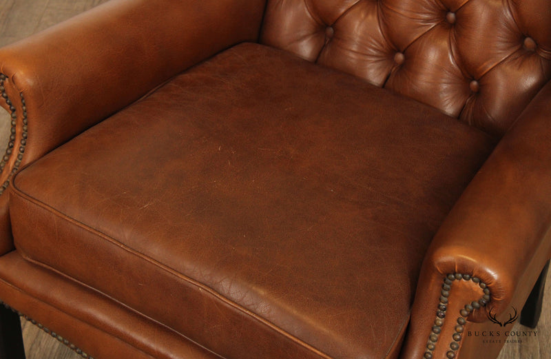 CHIPPENDALE STYLE CHESTERFIELD LEATHER WING BACK CHAIR