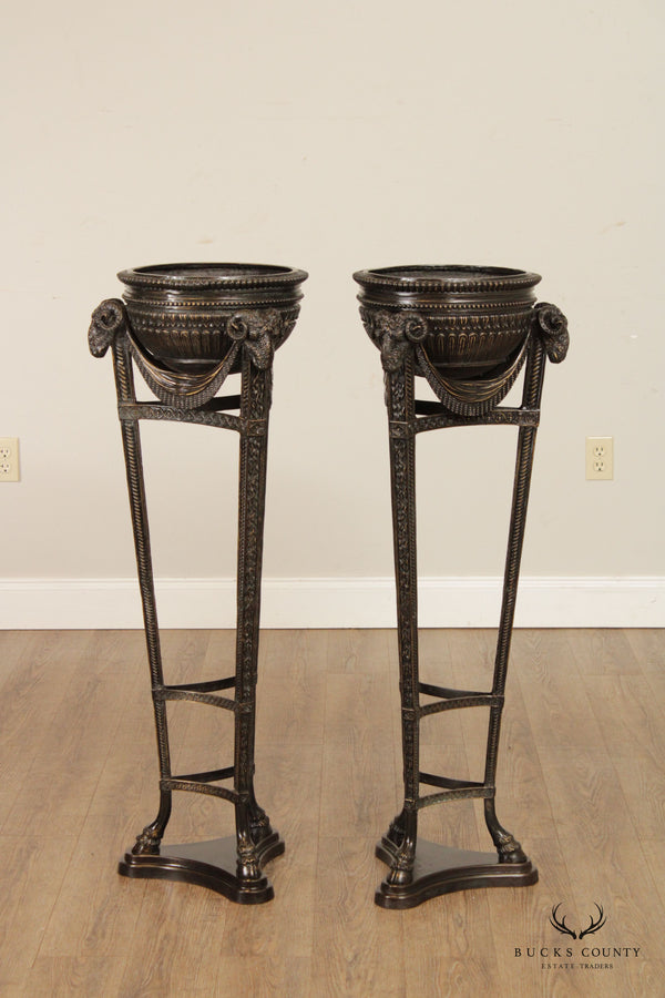 Neoclassical Style Pair Bronze Torchere Jardinieres