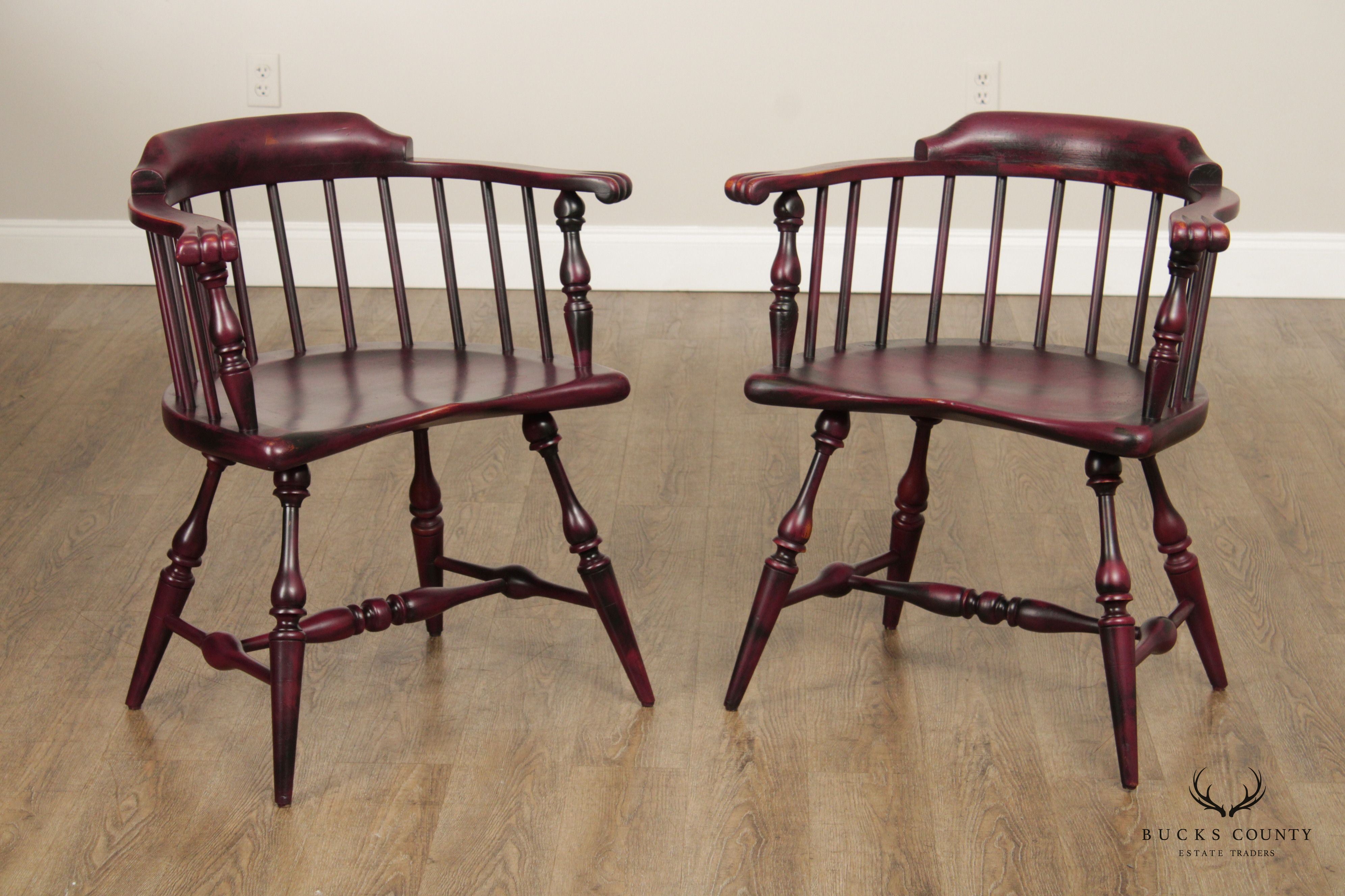 Duckloe Brothers Vintage Pair of Painted Low Back Windsor Armchairs