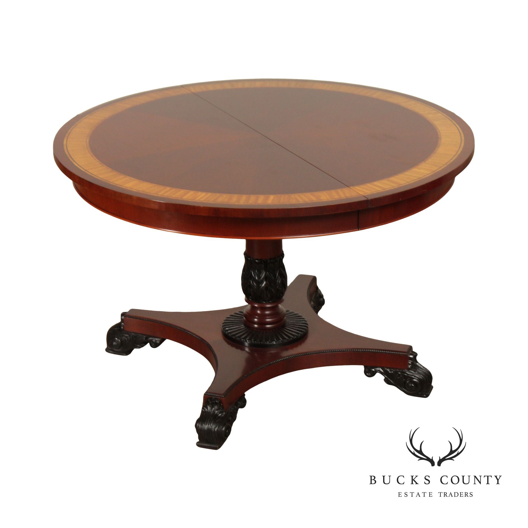 Baker Furniture Regency Style Round Mahogany Expandable Dining Table