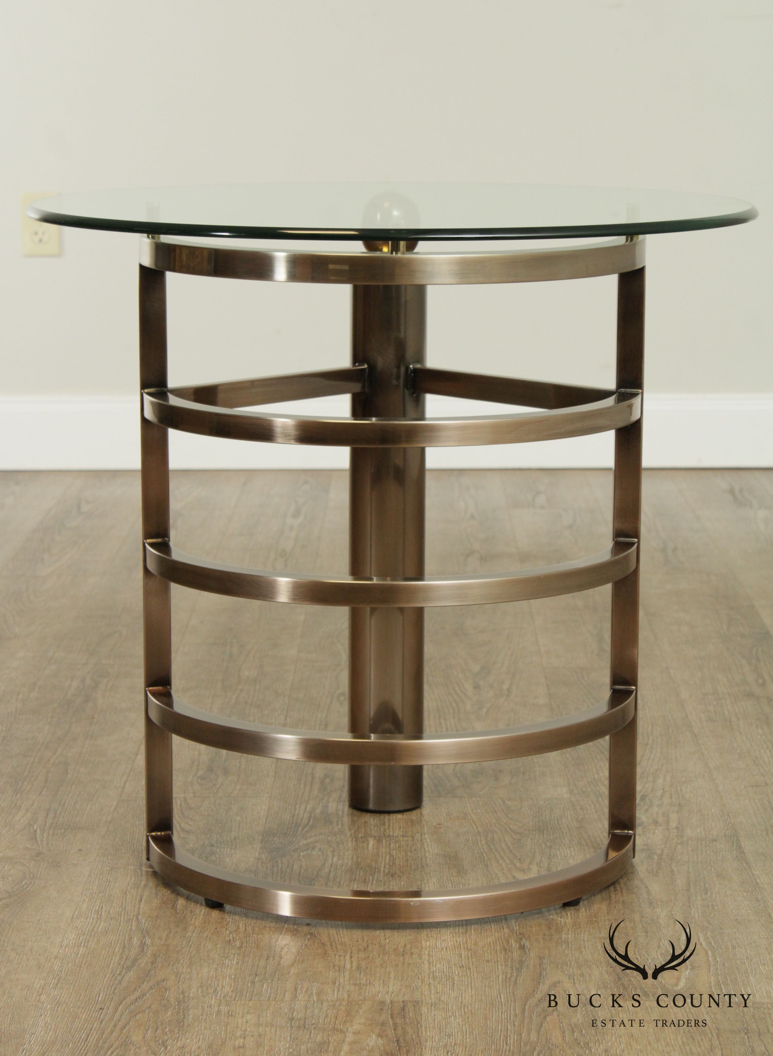 Design Institute of America Brushed Steel Round Glass Top Side Table