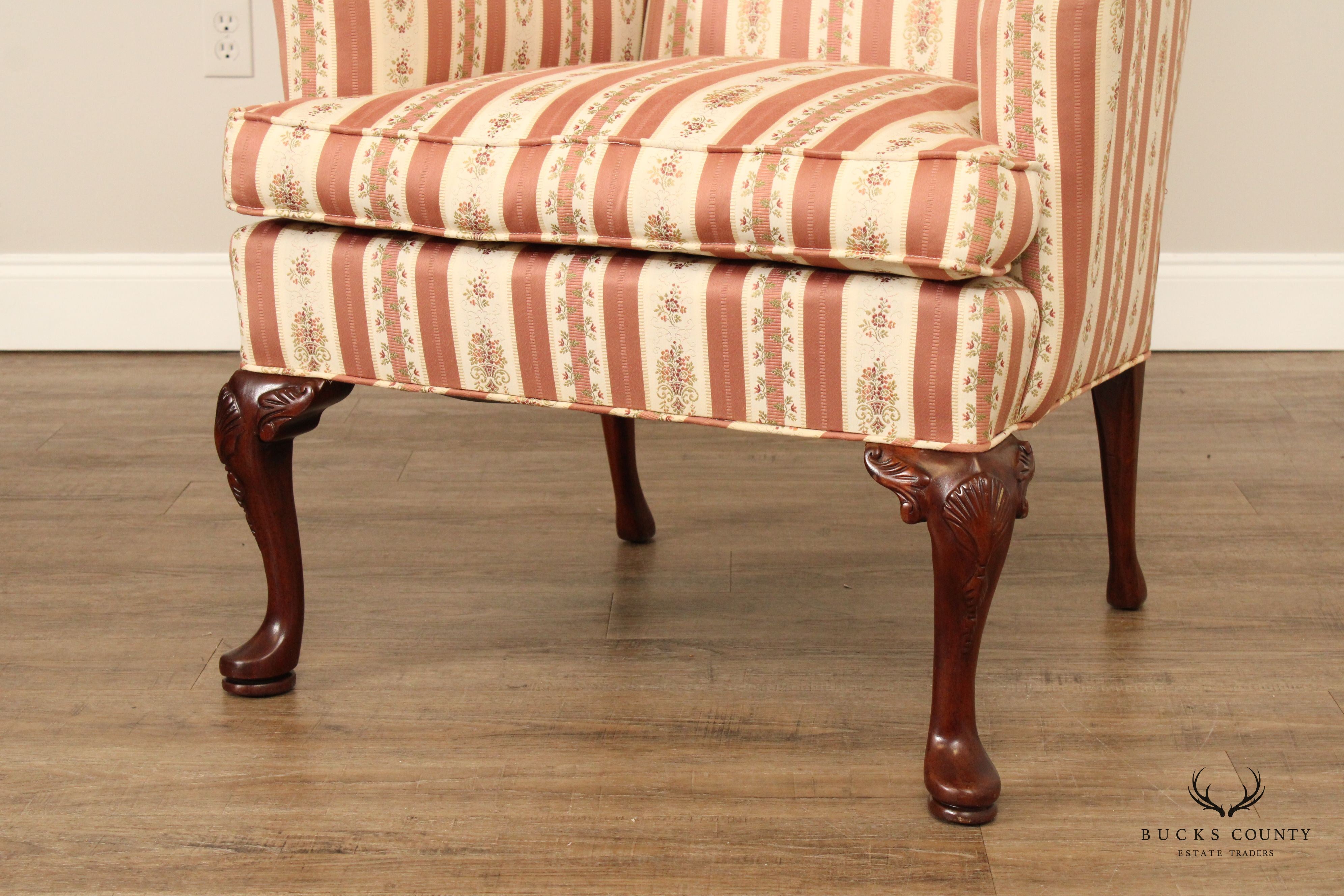 Hickory Chair Queen Anne Style Pair of Mahogany Wing Chairs