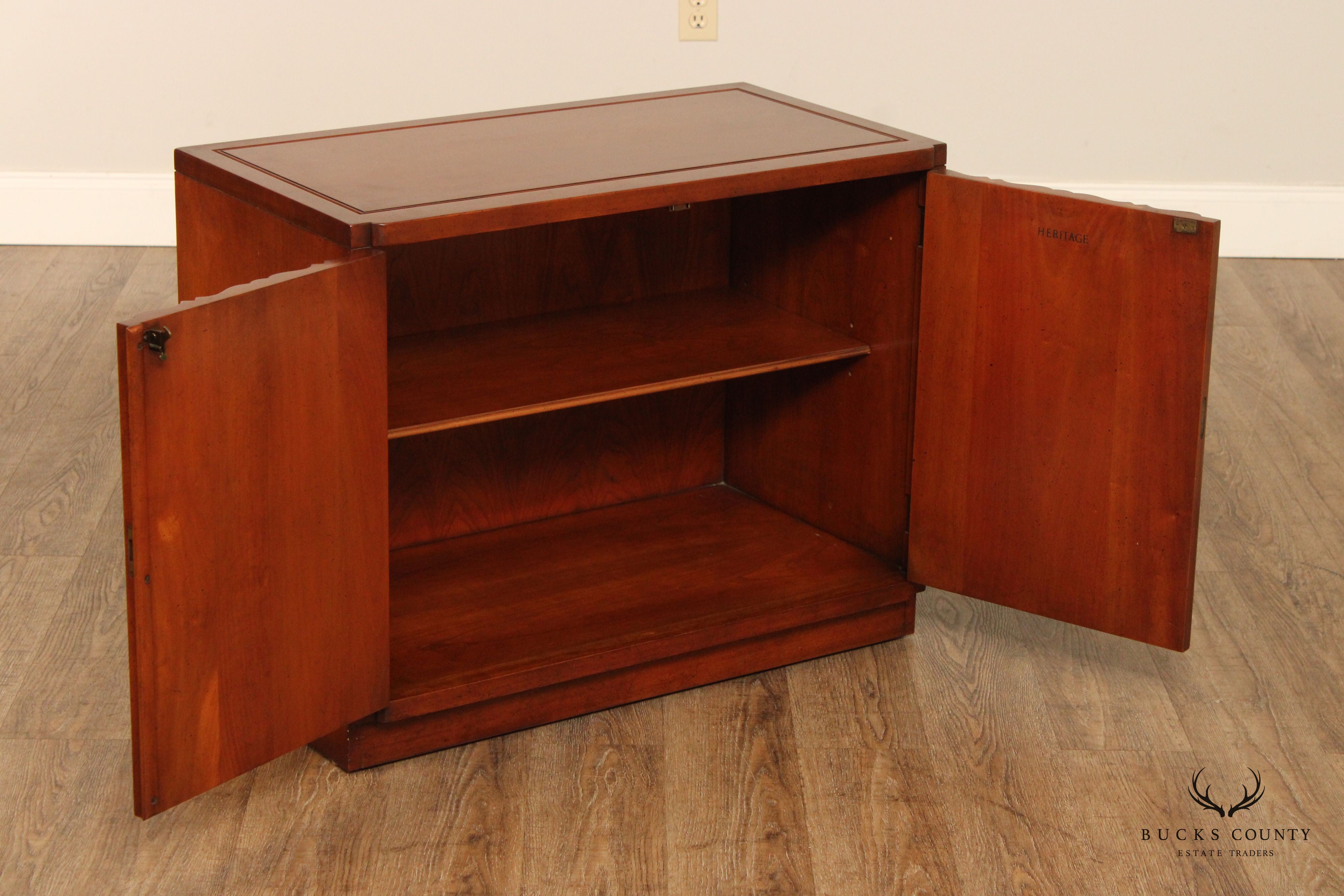 Heritage Mid Century Modern Pair Fruitwood Cabinets