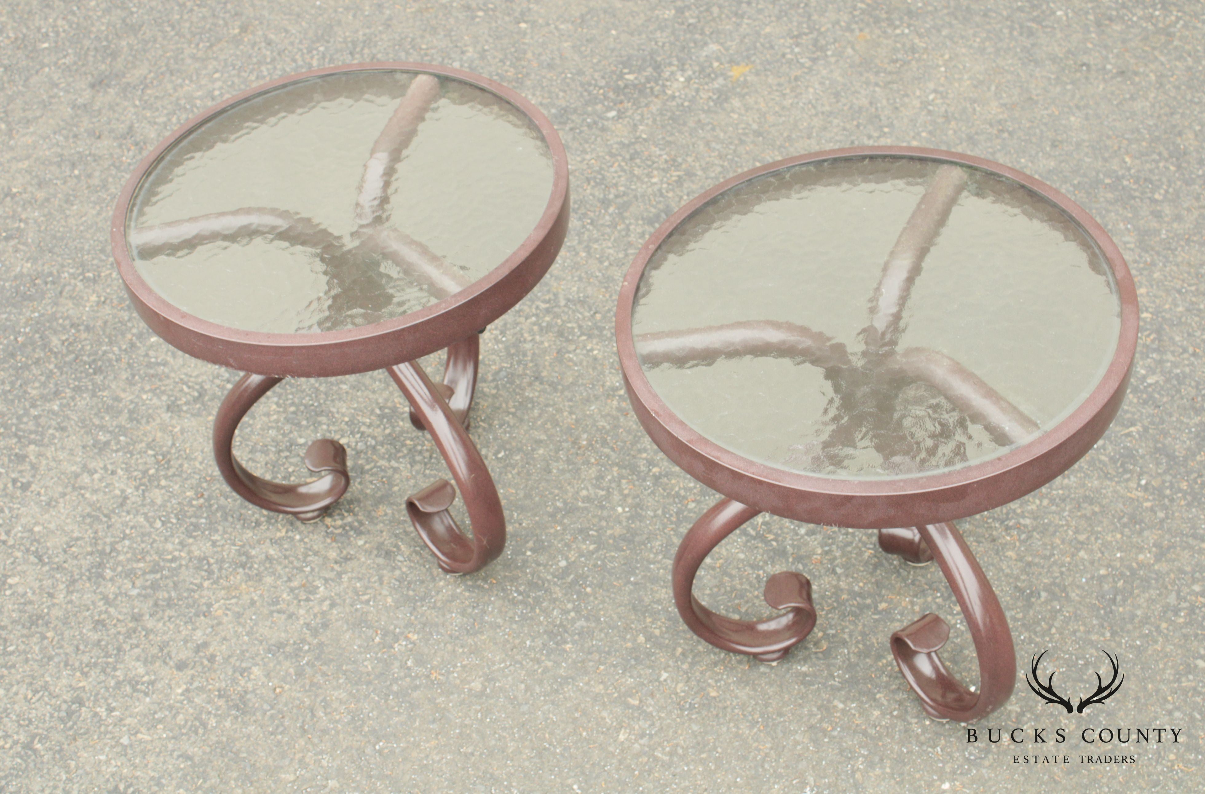 Woodard Round Glass Top Pair Patio, Garden Side Tables