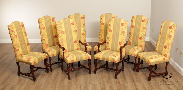 French Louis XIII Style Set Eight Mouton Dining Chairs