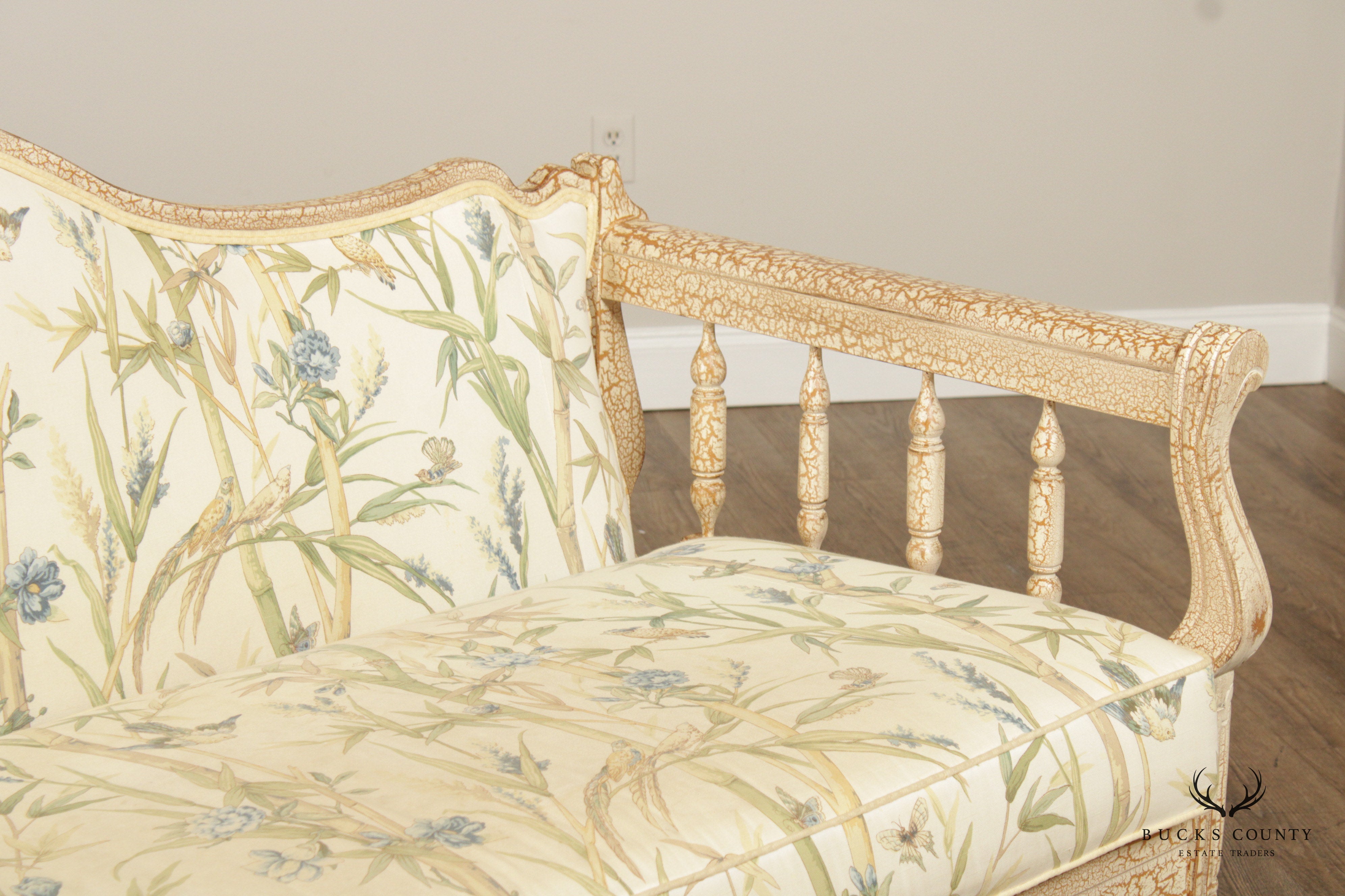 Robb And Stucky French Country Style Crackle Painted Wood Frame Sofa