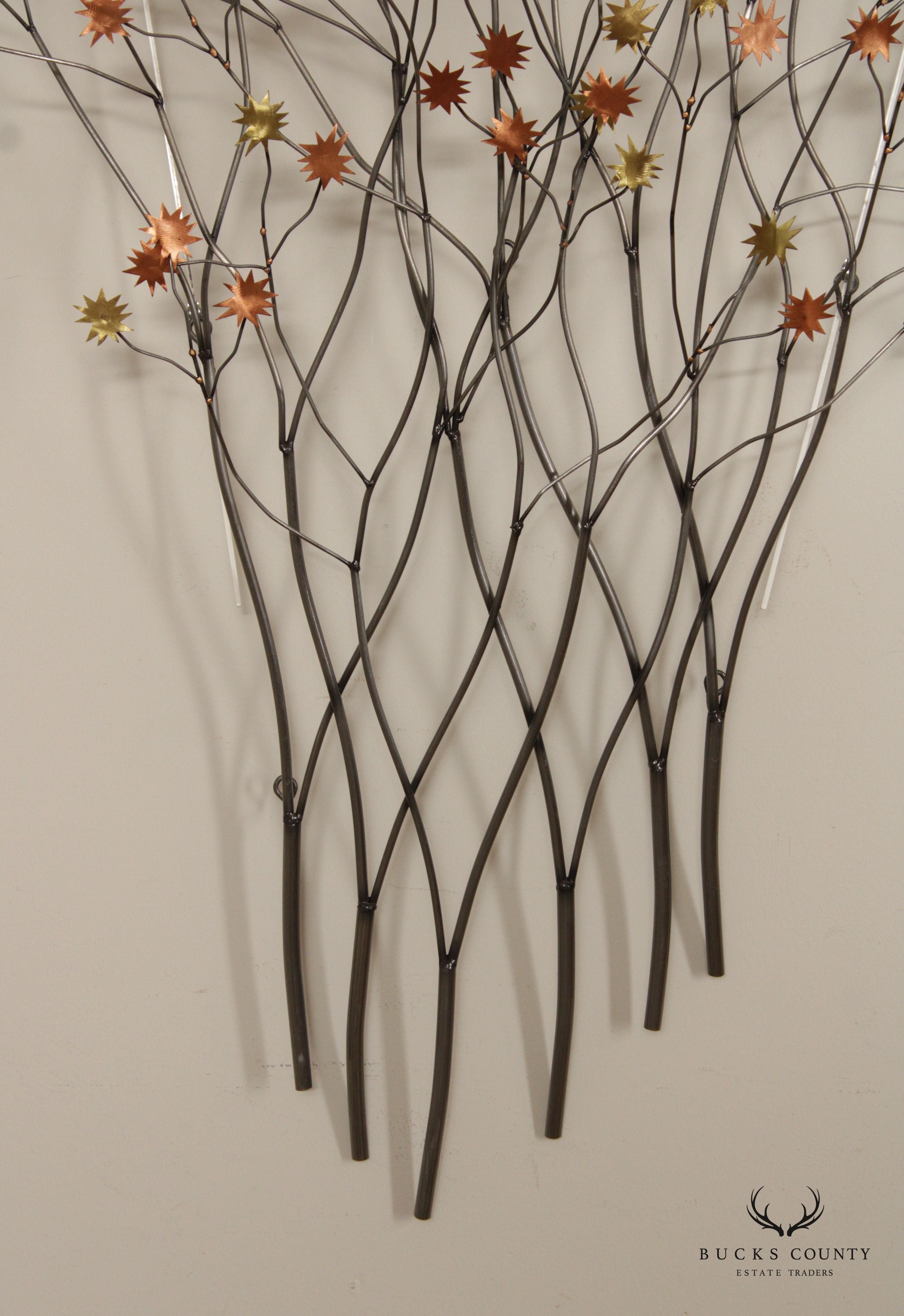 Modern Tree And Star Leaf Form Metal Wall Sculpture