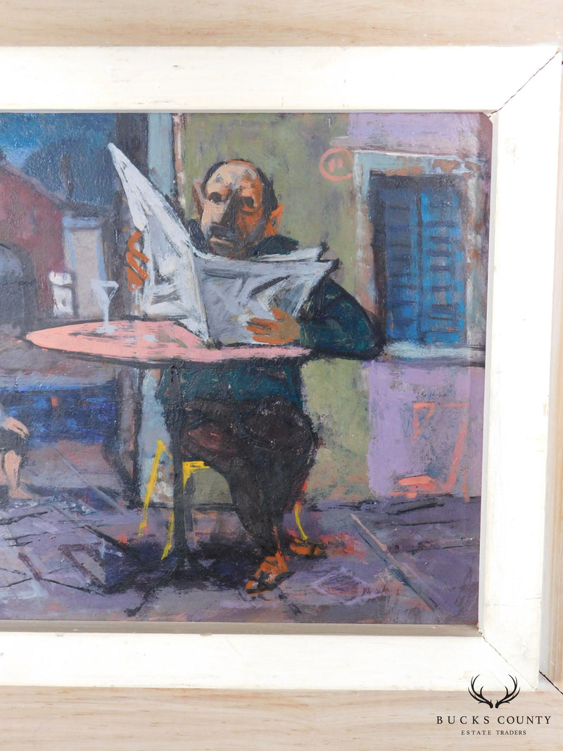 Louis Bosa (1905-1981) Untitled Signed Oil Painting Cafe Scene