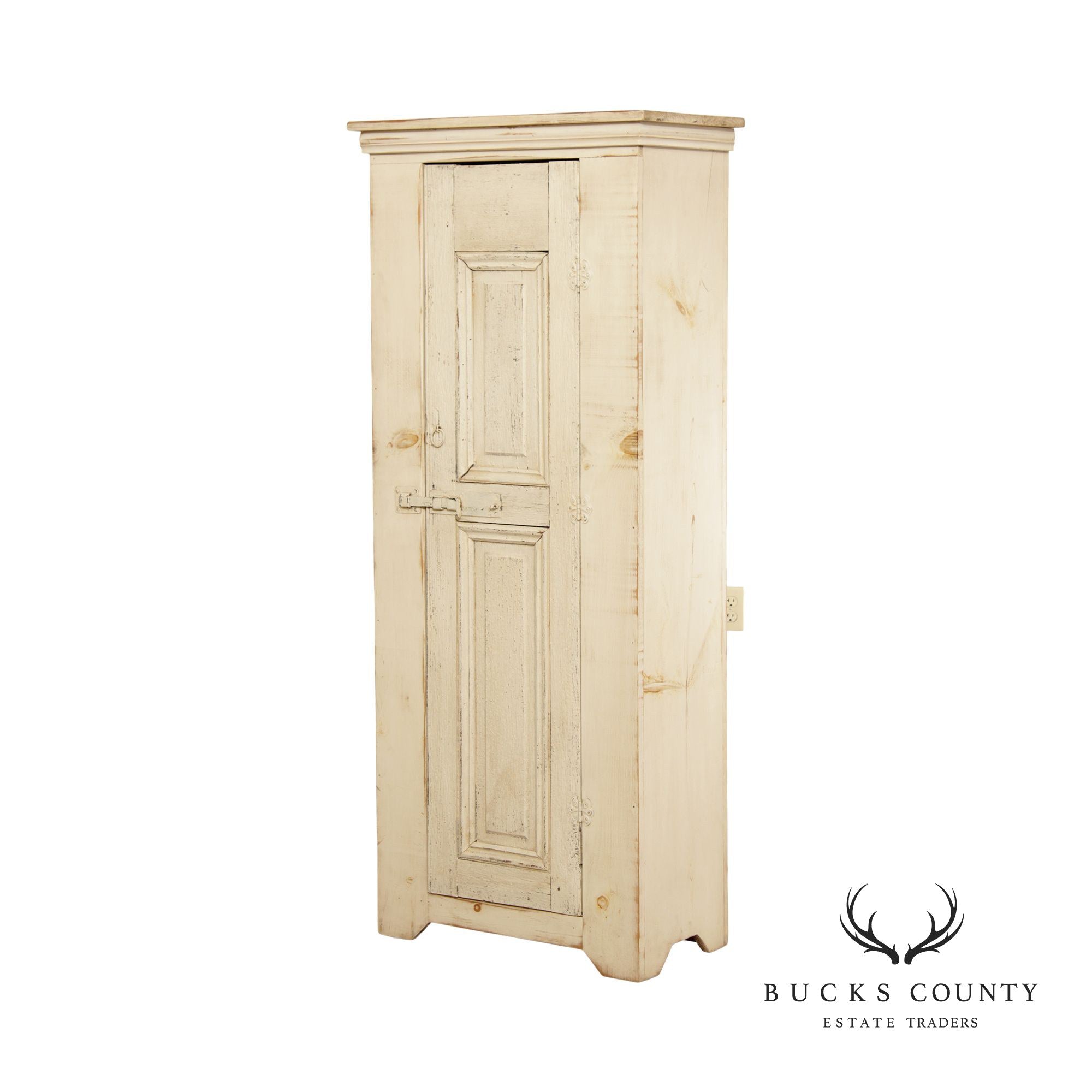 Farmhouse Style White Painted Pine Pantry Cabinet