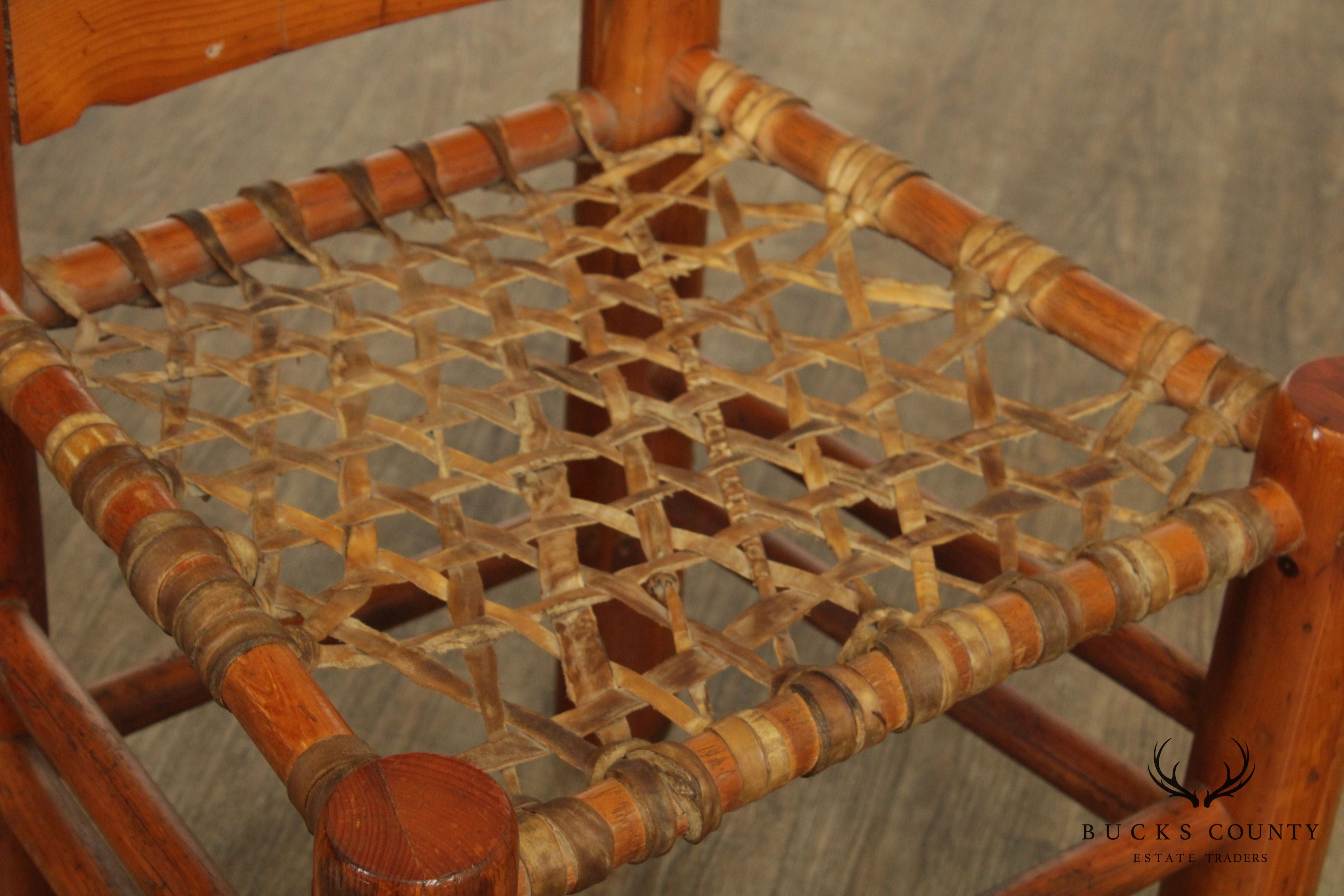 Vintage Pair Pine Rawhide Lace Side Chairs